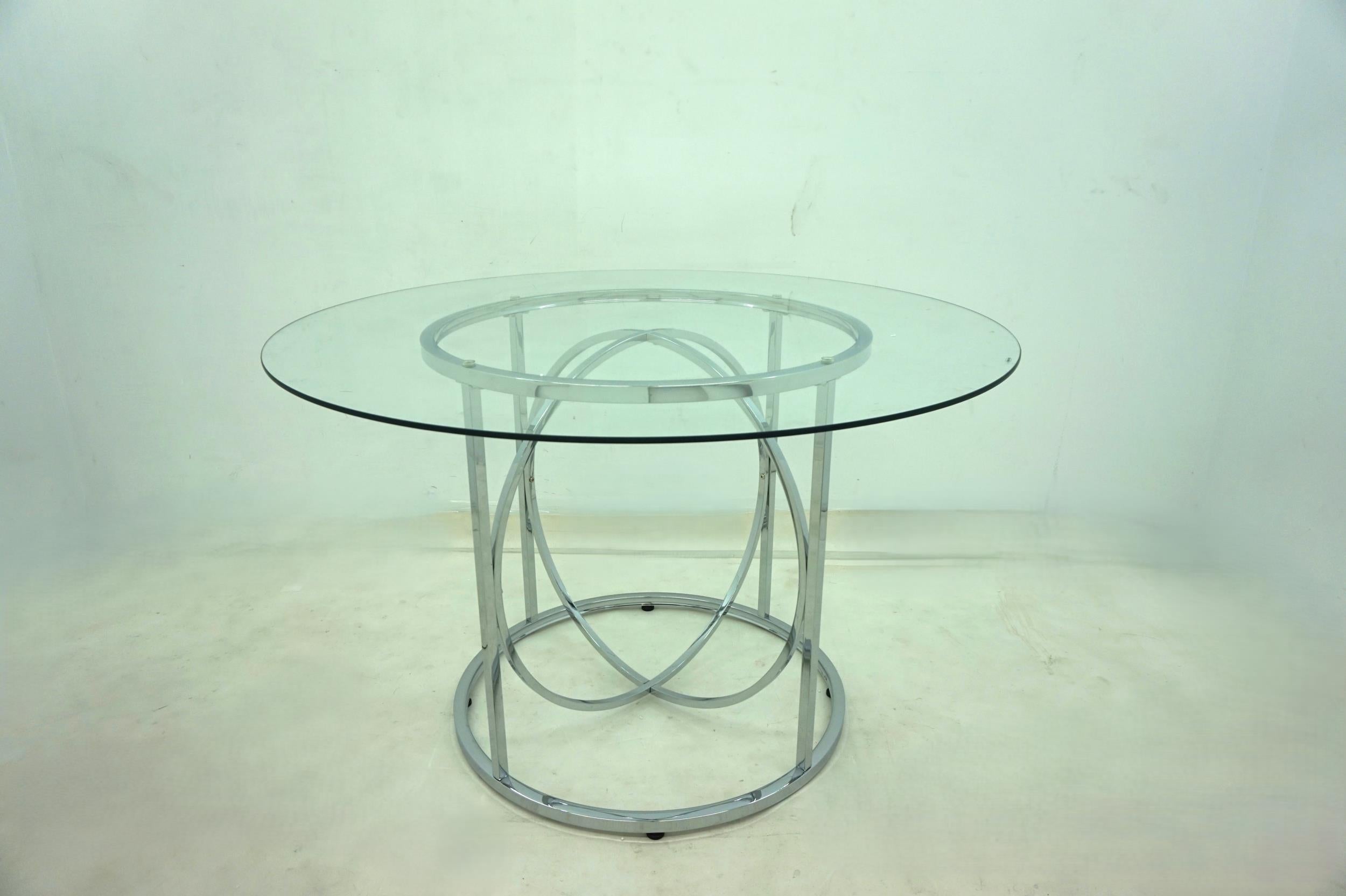 Levy 48-inch Round Glass Top Dining Table Chrome