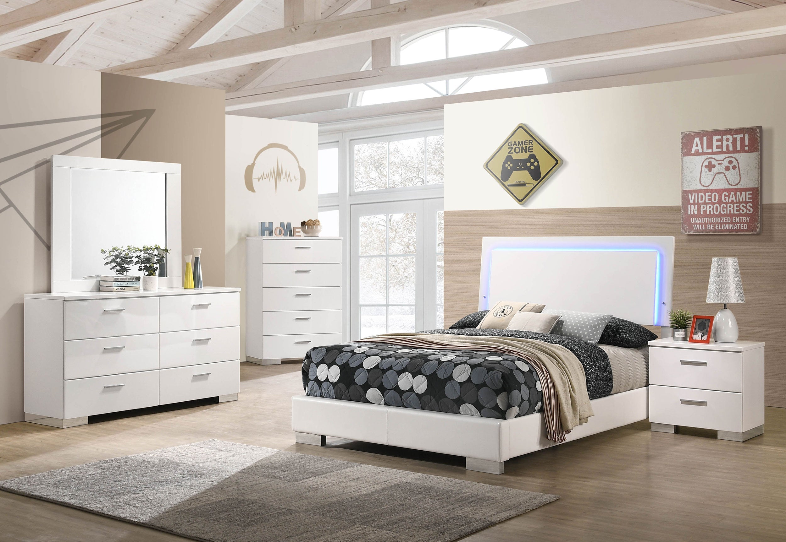 Felicity 2-piece Full LED Bed and Nightstand Set White