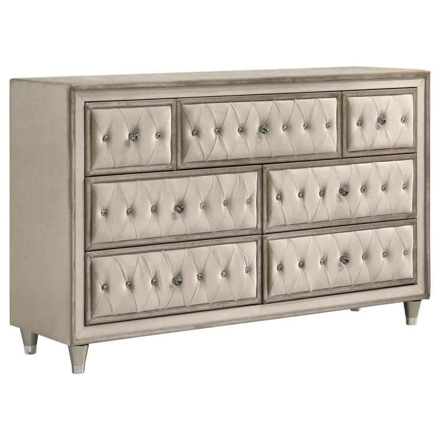 Antonella 7-drawer Upholstered Dresser Ivory and Camel