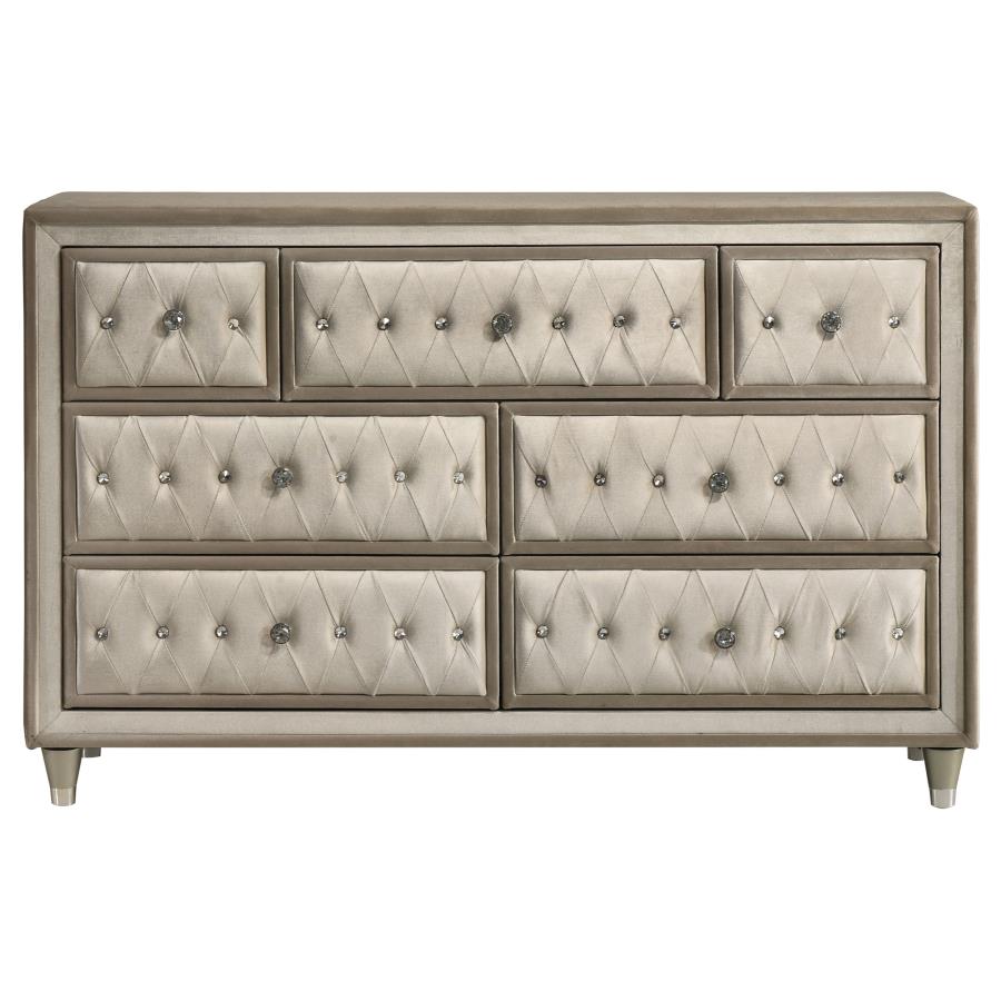 Antonella 7-drawer Upholstered Dresser Ivory and Camel