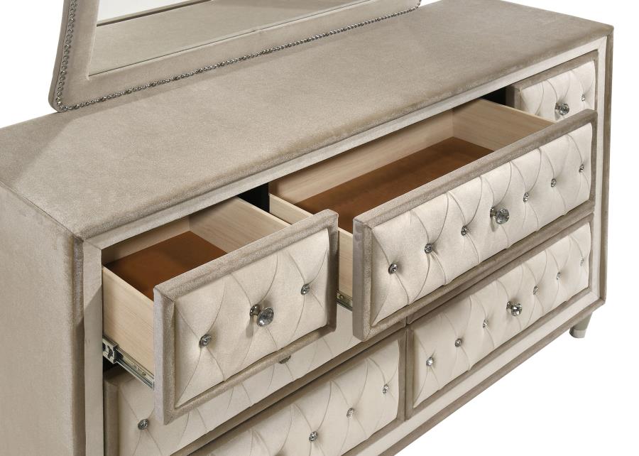 Antonella 7-drawer Upholstered Dresser Ivory and Camel