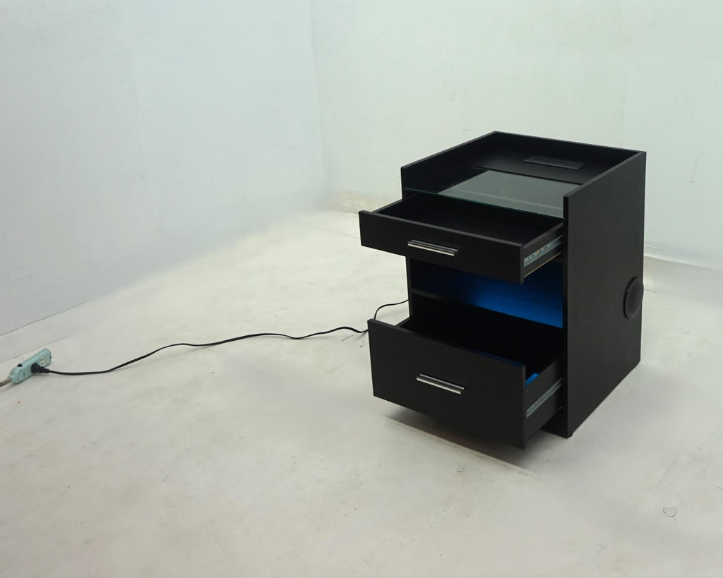 Furda 2-drawer LED Nightstand Bedside Table with Speaker Black Ash