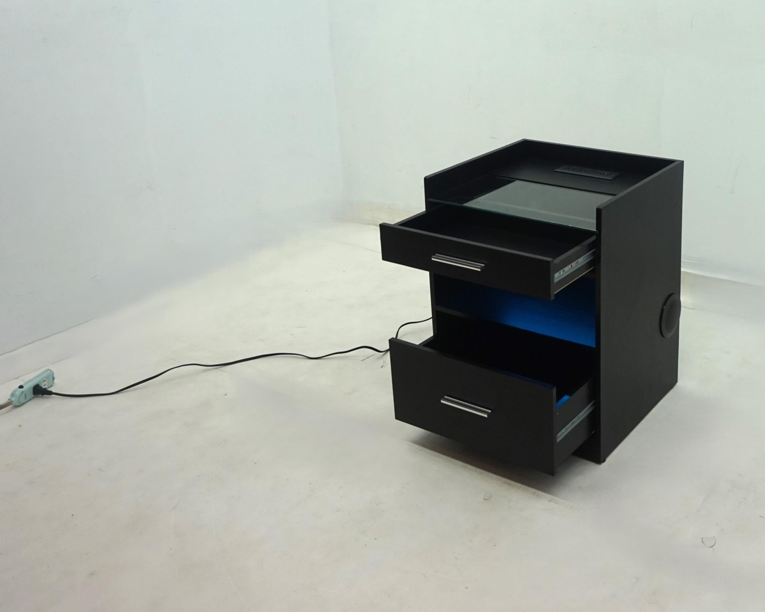 Furda 2-drawer LED Nightstand Bedside Table with Speaker Black Ash