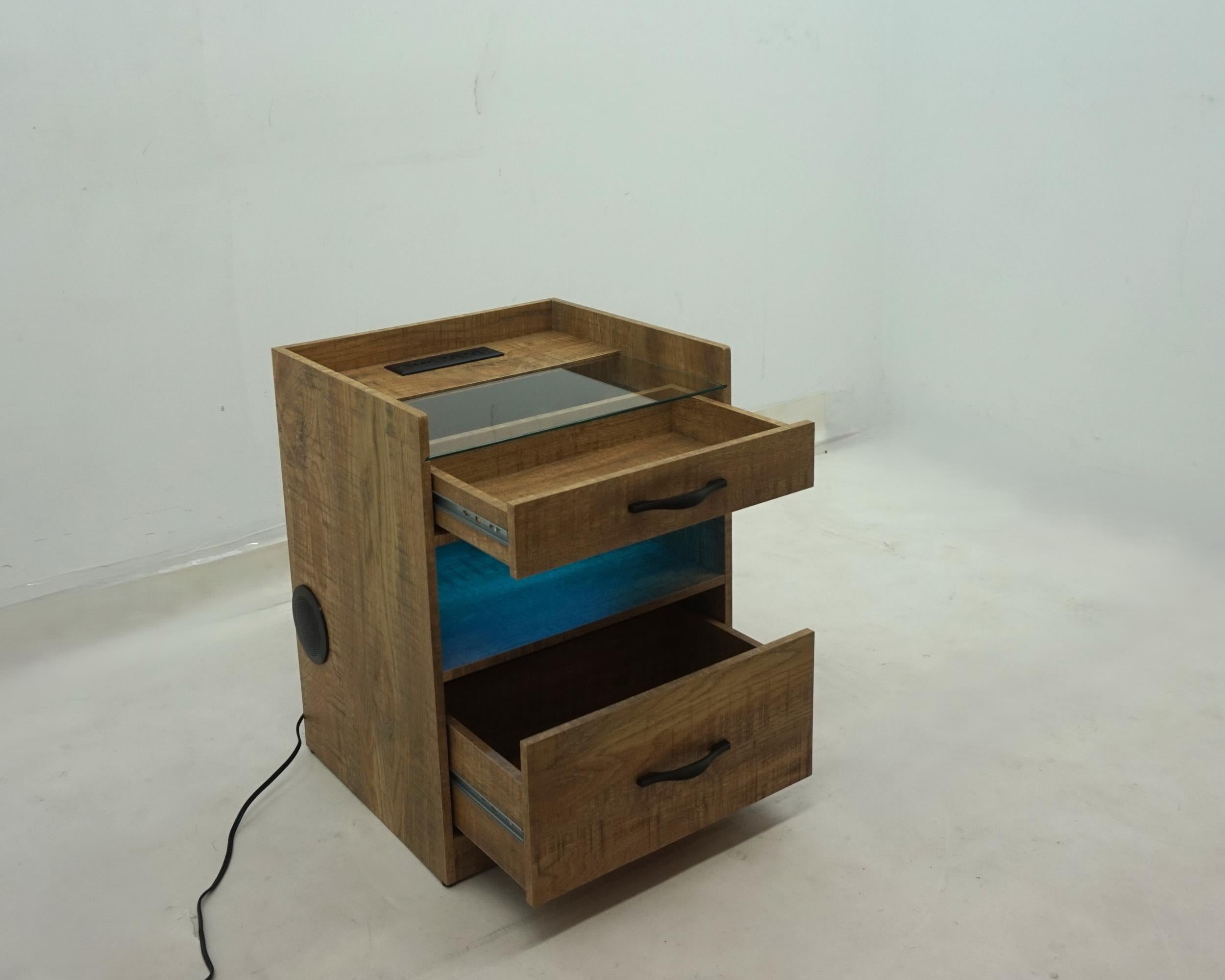 Furda 2-drawer LED Nightstand Bedside Table with Speaker Mango
