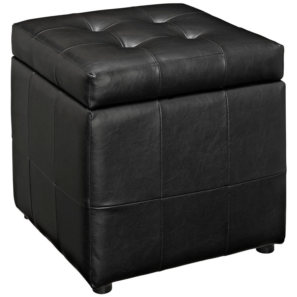 Volt Storage Upholstered Vinyl Ottoman - Black