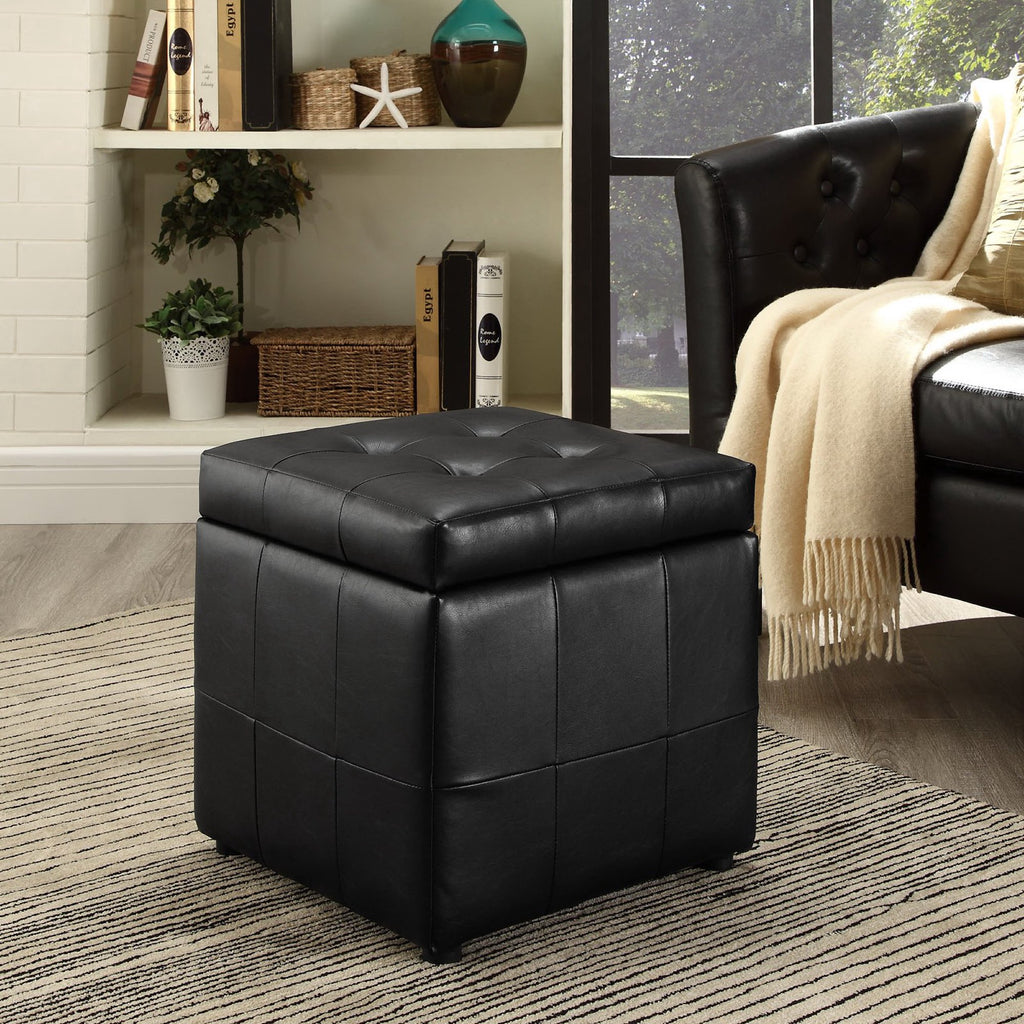 Volt Storage Upholstered Vinyl Ottoman - Black