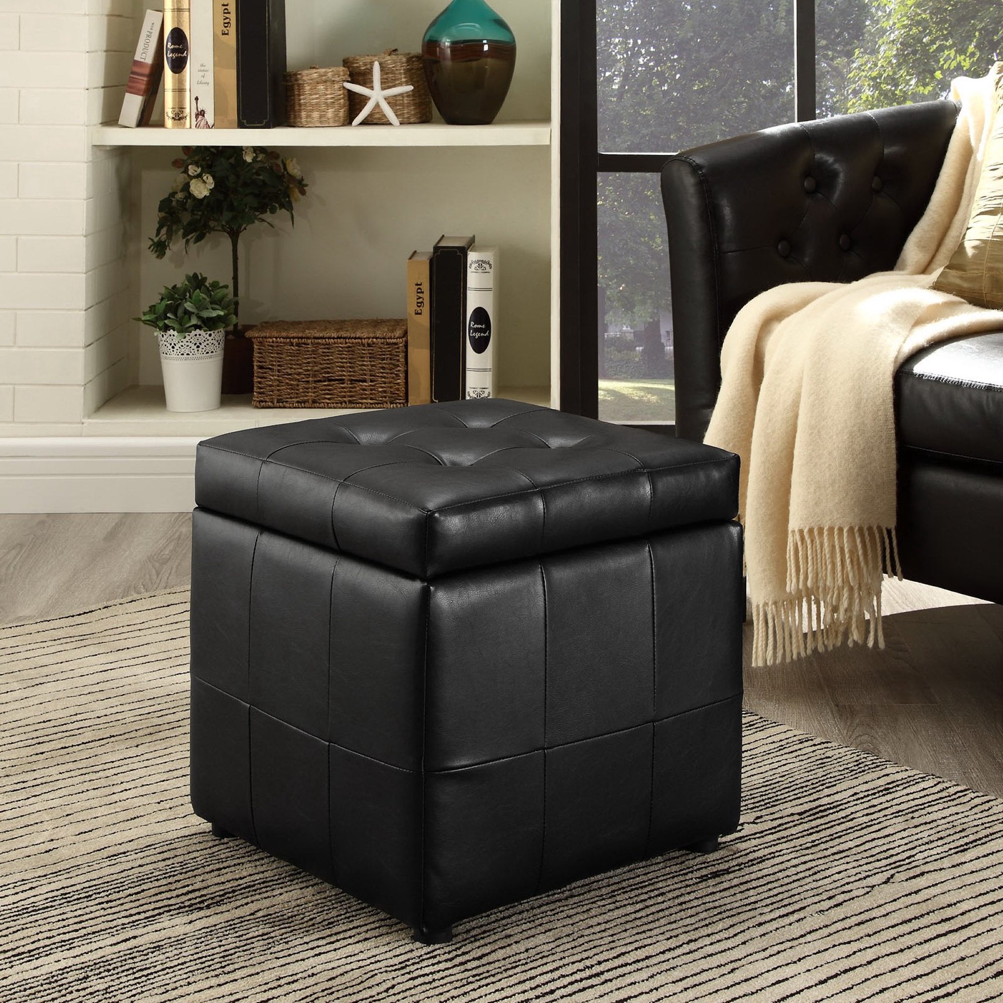 Volt Storage Upholstered Vinyl Ottoman - Black