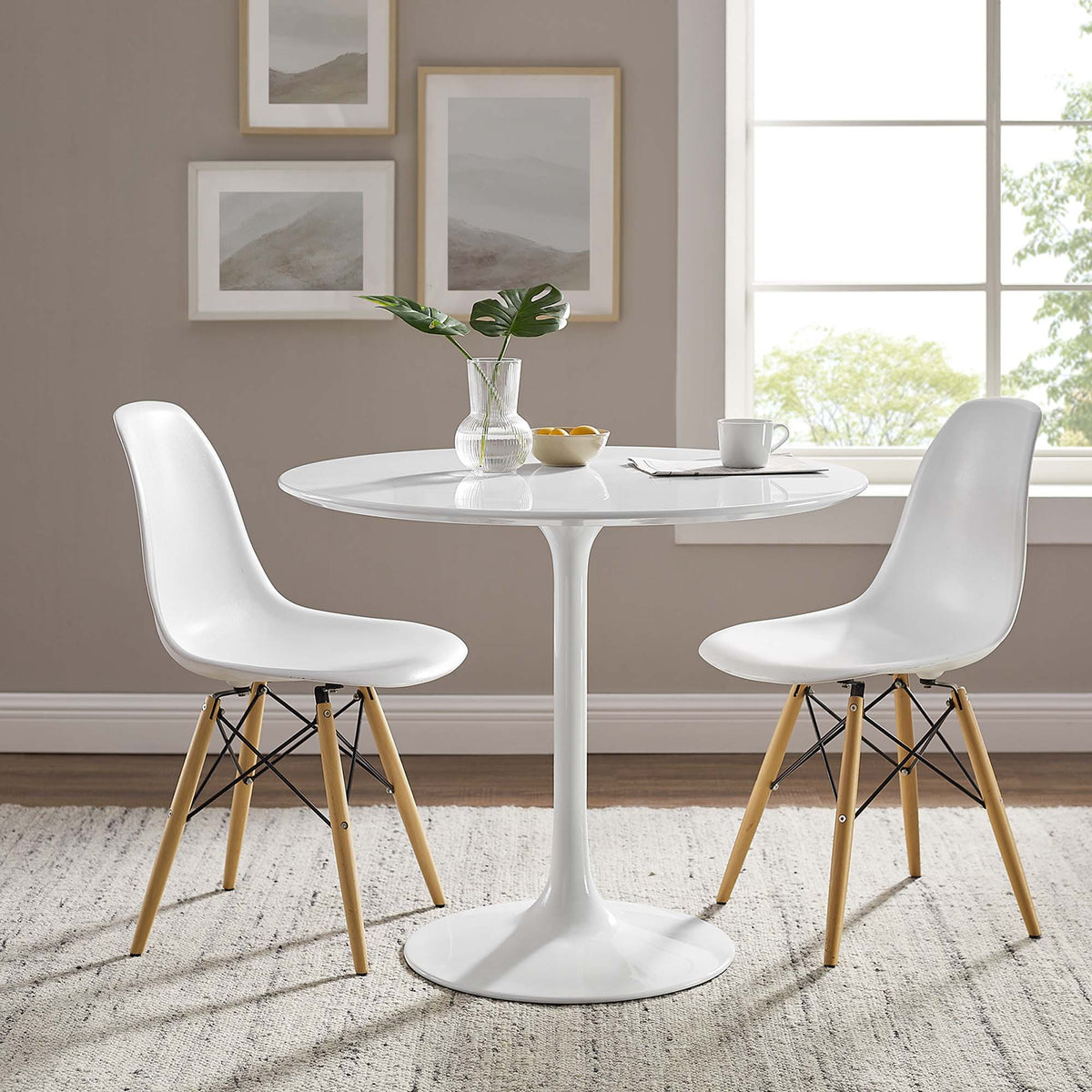 Lippa 36" Round Wood Dining Table - White