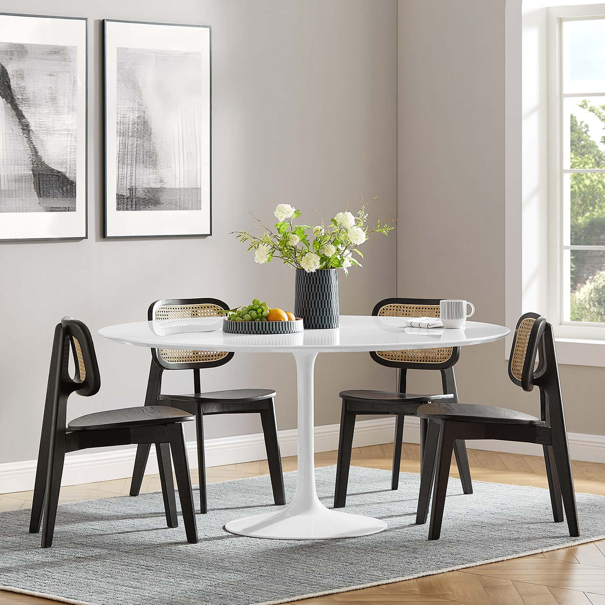 Lippa 60" Round Wood Dining Table - White