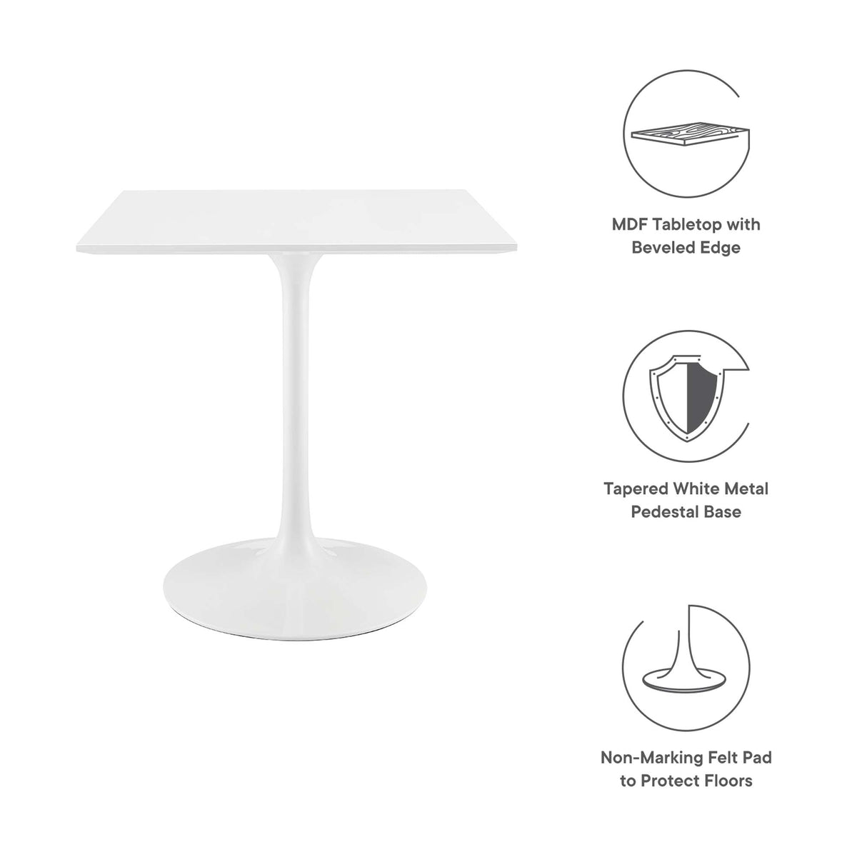 Lippa 28" Square Wood Dining Table - White