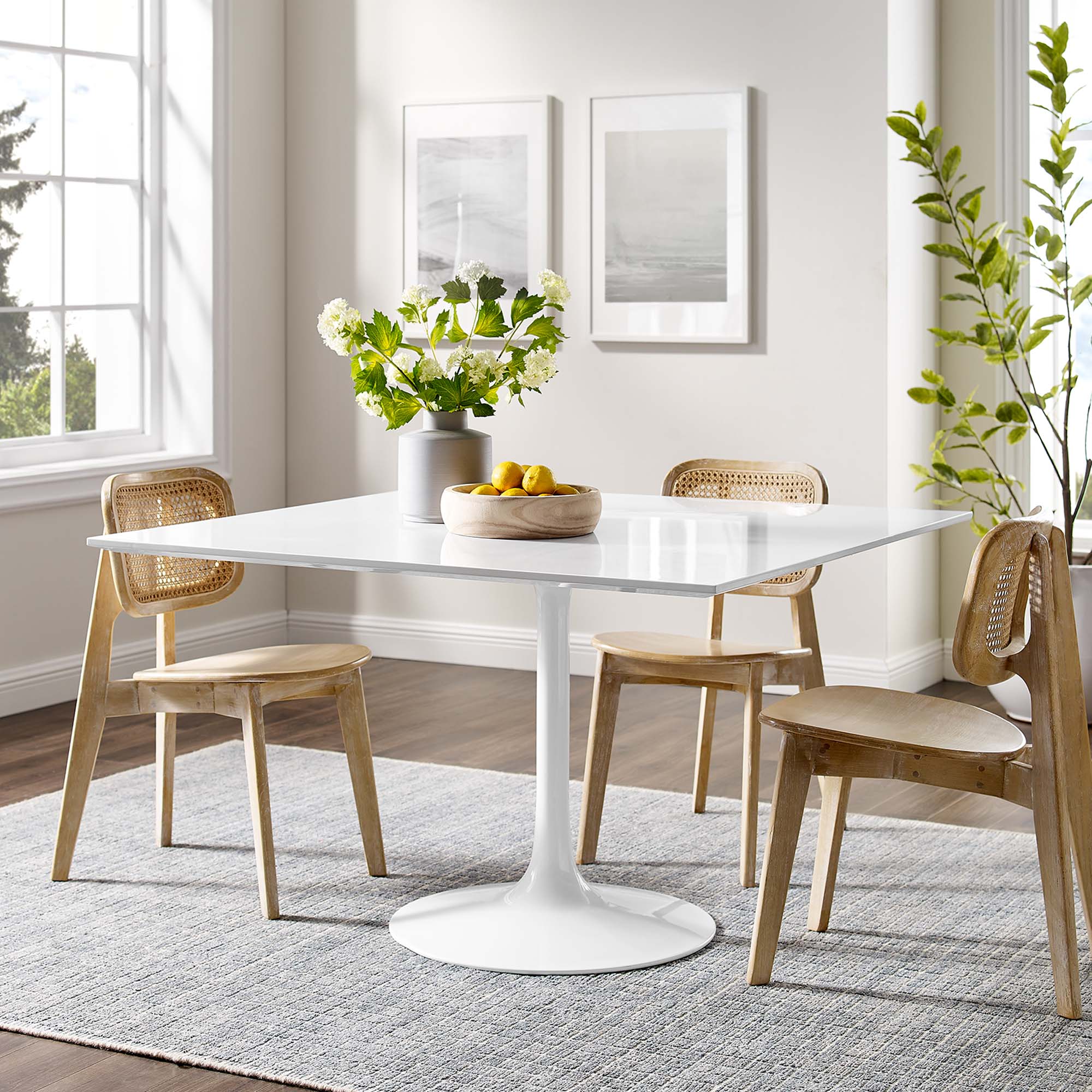 Lippa 48" Square Wood Dining Table - White