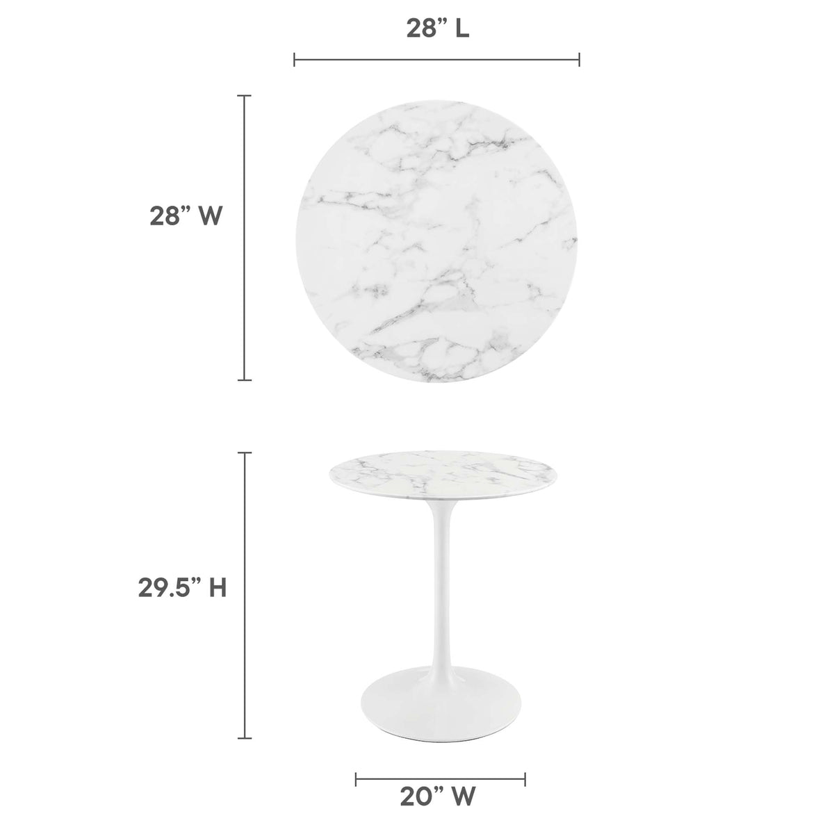 Lippa 28" Round Faux Marble Dining Table - White
