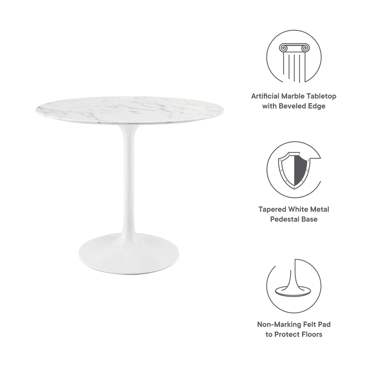 Lippa 36" Round Faux Marble Dining Table - White