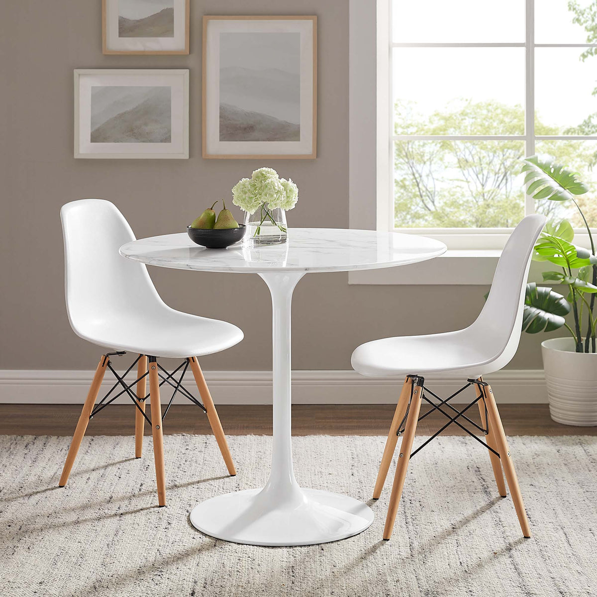 Lippa 36" Round Faux Marble Dining Table - White