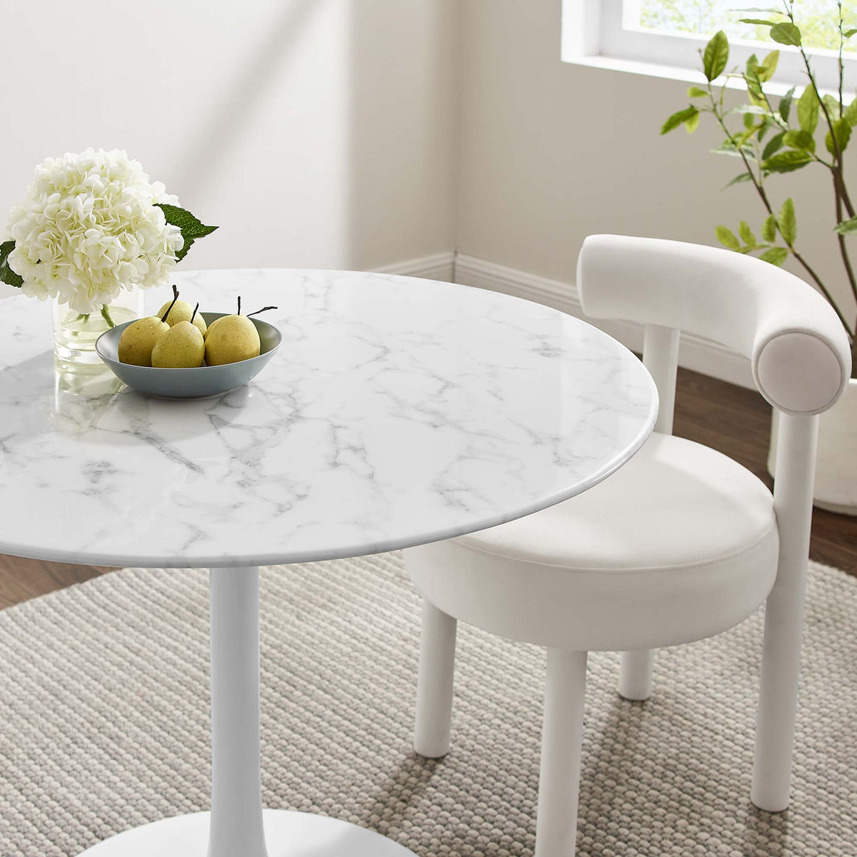Lippa 40" Round Faux Marble Dining Table - White