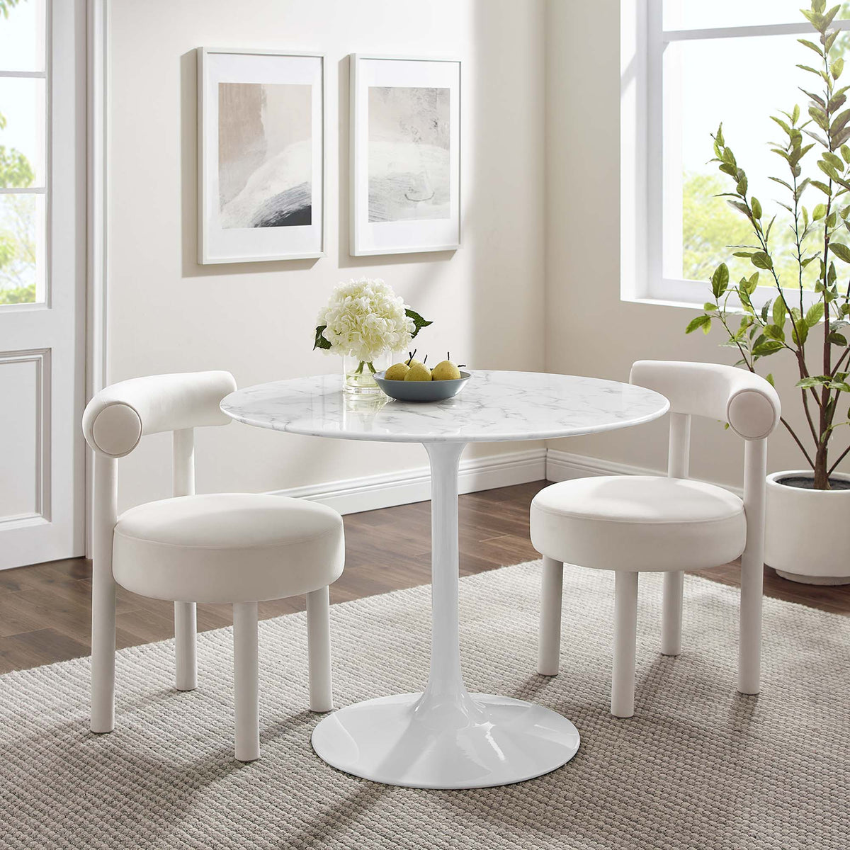 Lippa 40" Round Faux Marble Dining Table - White