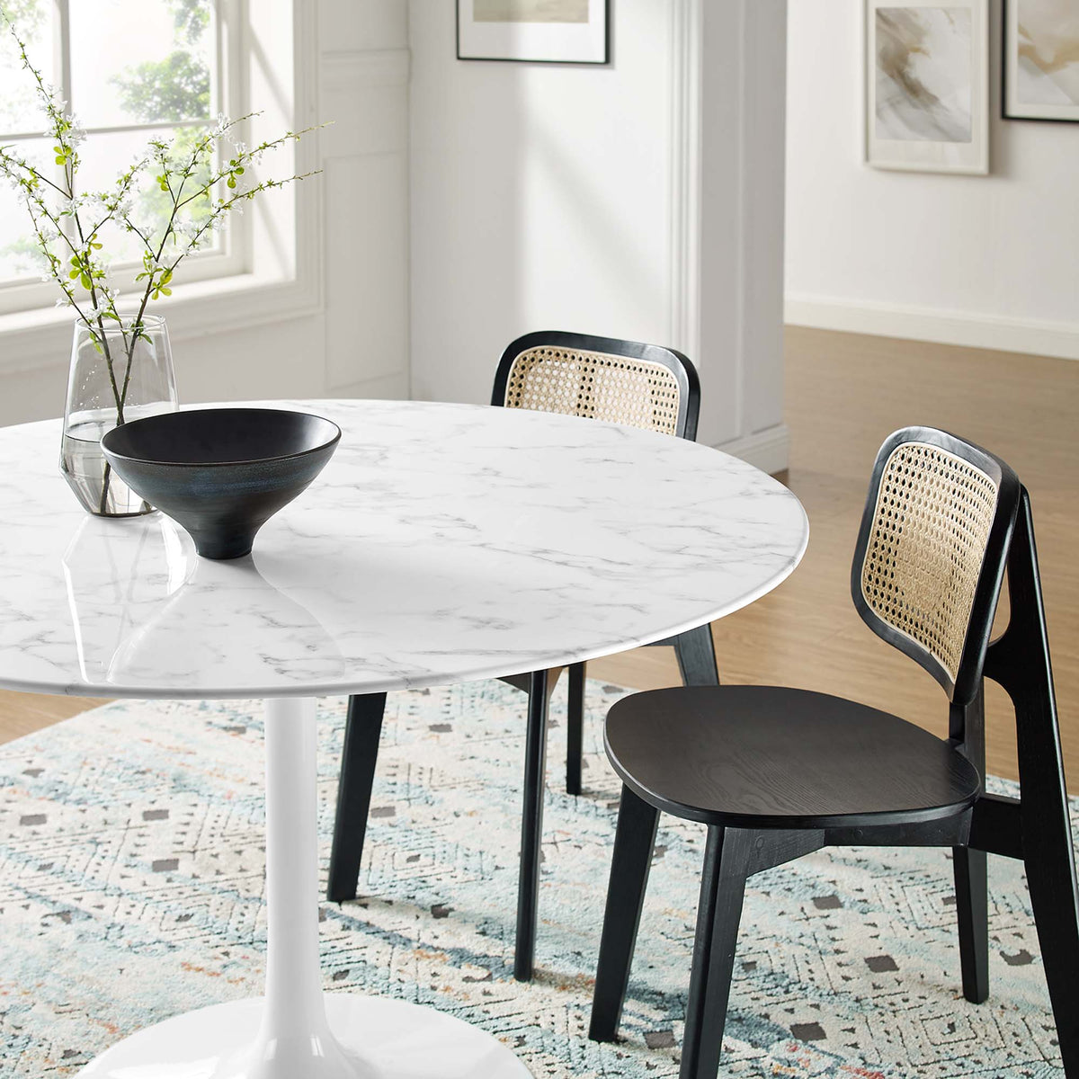 Lippa 48" Round Faux Marble Dining Table - White