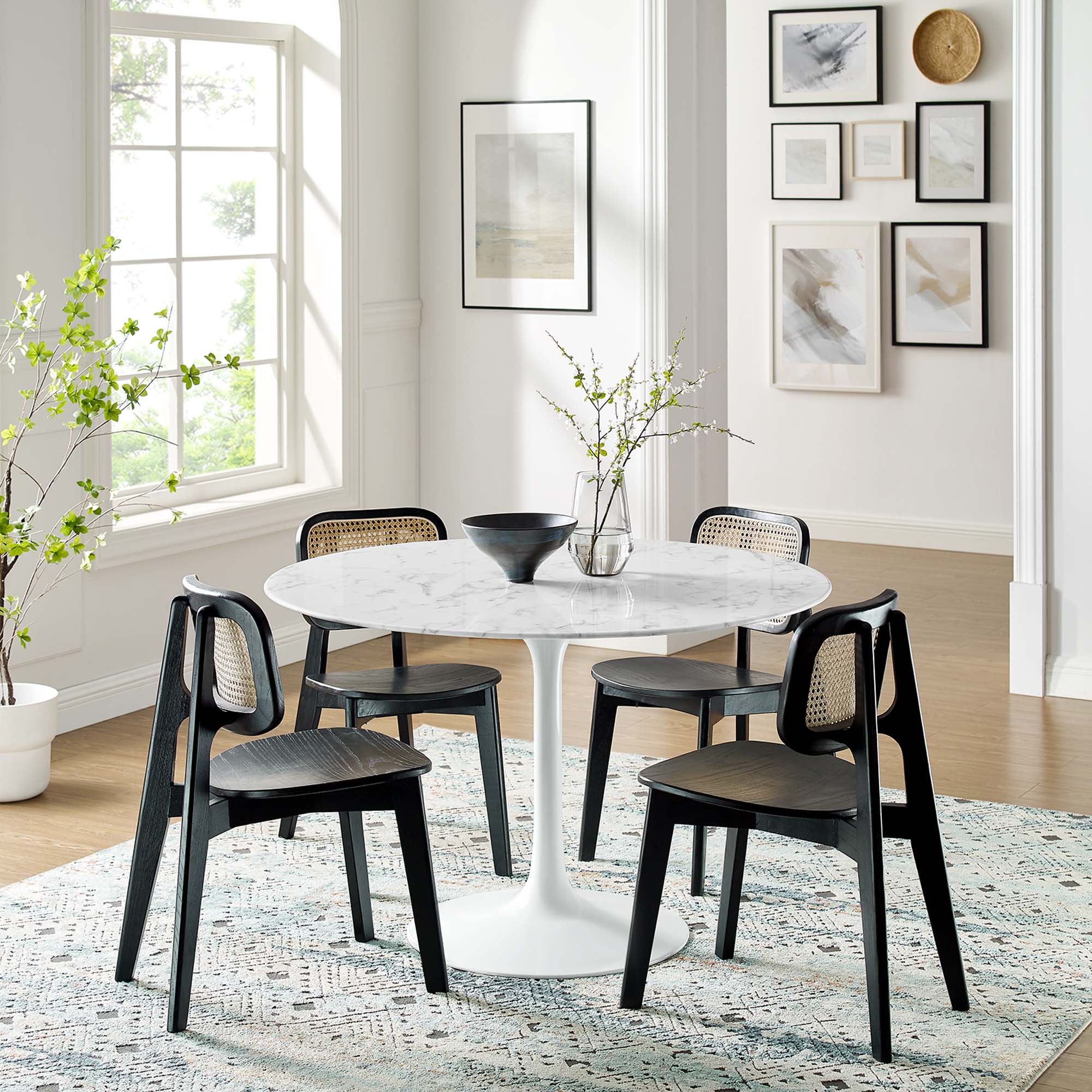 Lippa 48" Round Faux Marble Dining Table - White