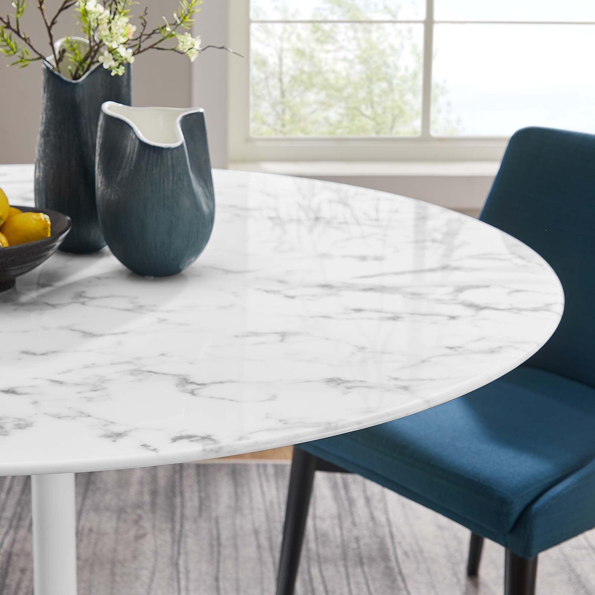 Lippa 54" Round Faux Marble Dining Table - White