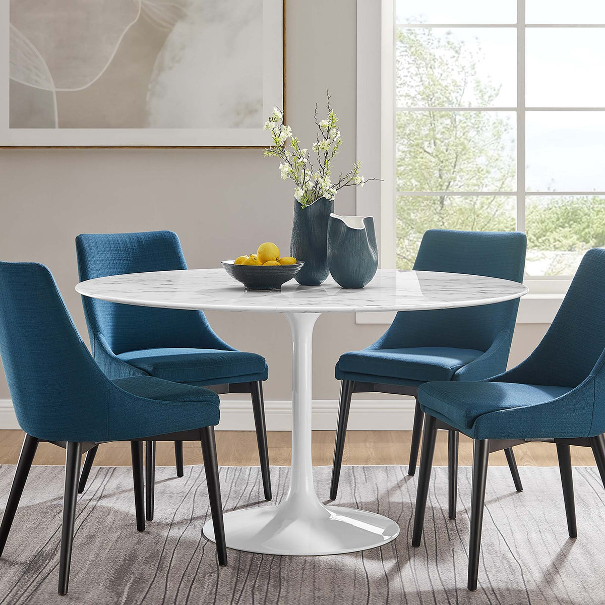 Lippa 54" Round Faux Marble Dining Table - White