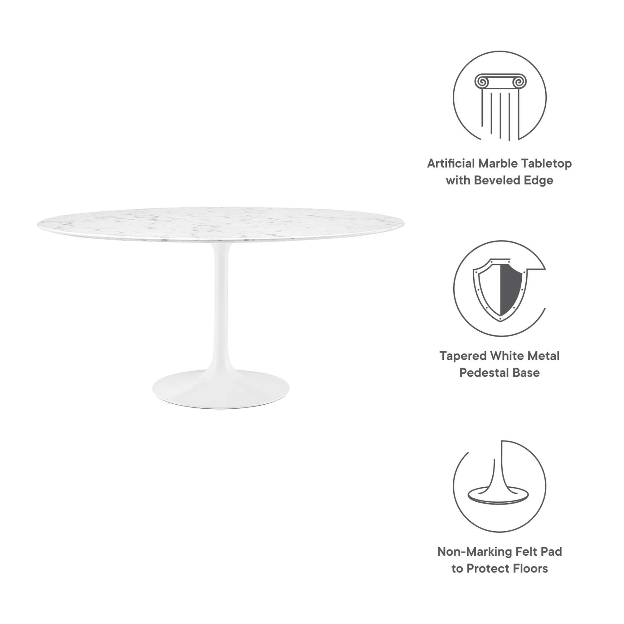 Lippa 60" Round Faux Marble Dining Table - White