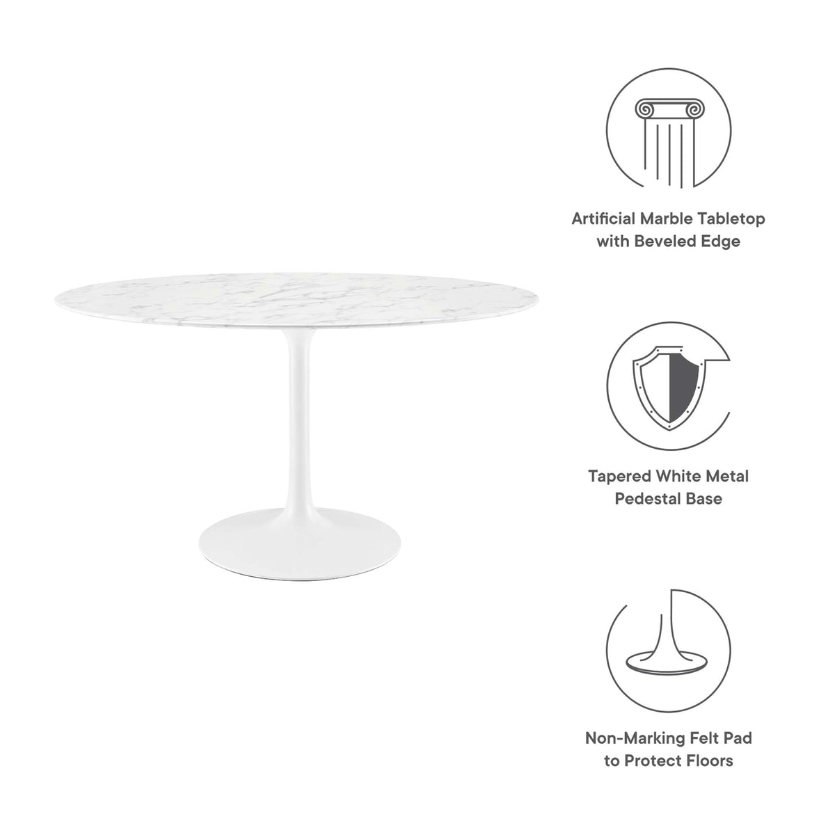 Lippa 54" Oval Faux Marble Dining Table - White