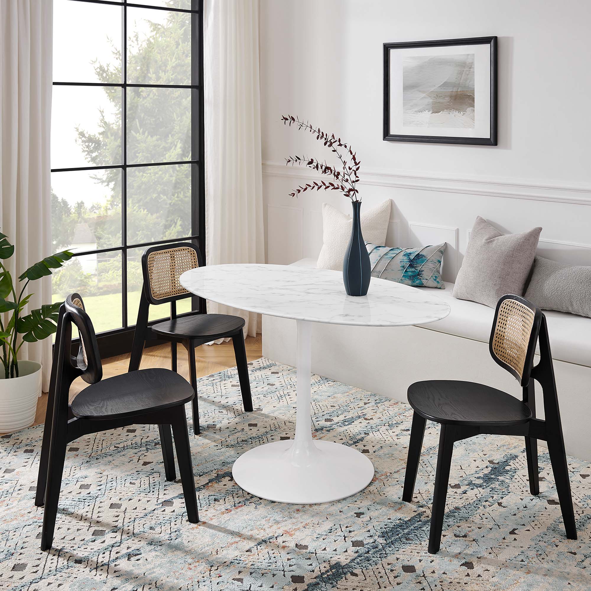 Lippa 54" Oval Faux Marble Dining Table - White