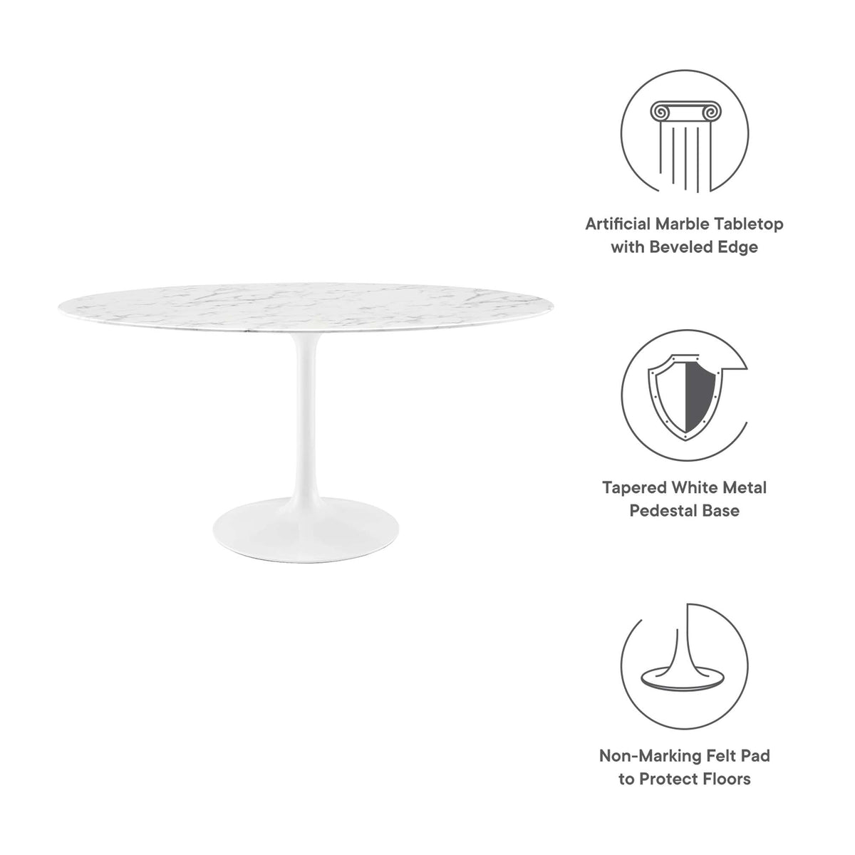 Lippa 60" Oval Faux Marble Dining Table - White