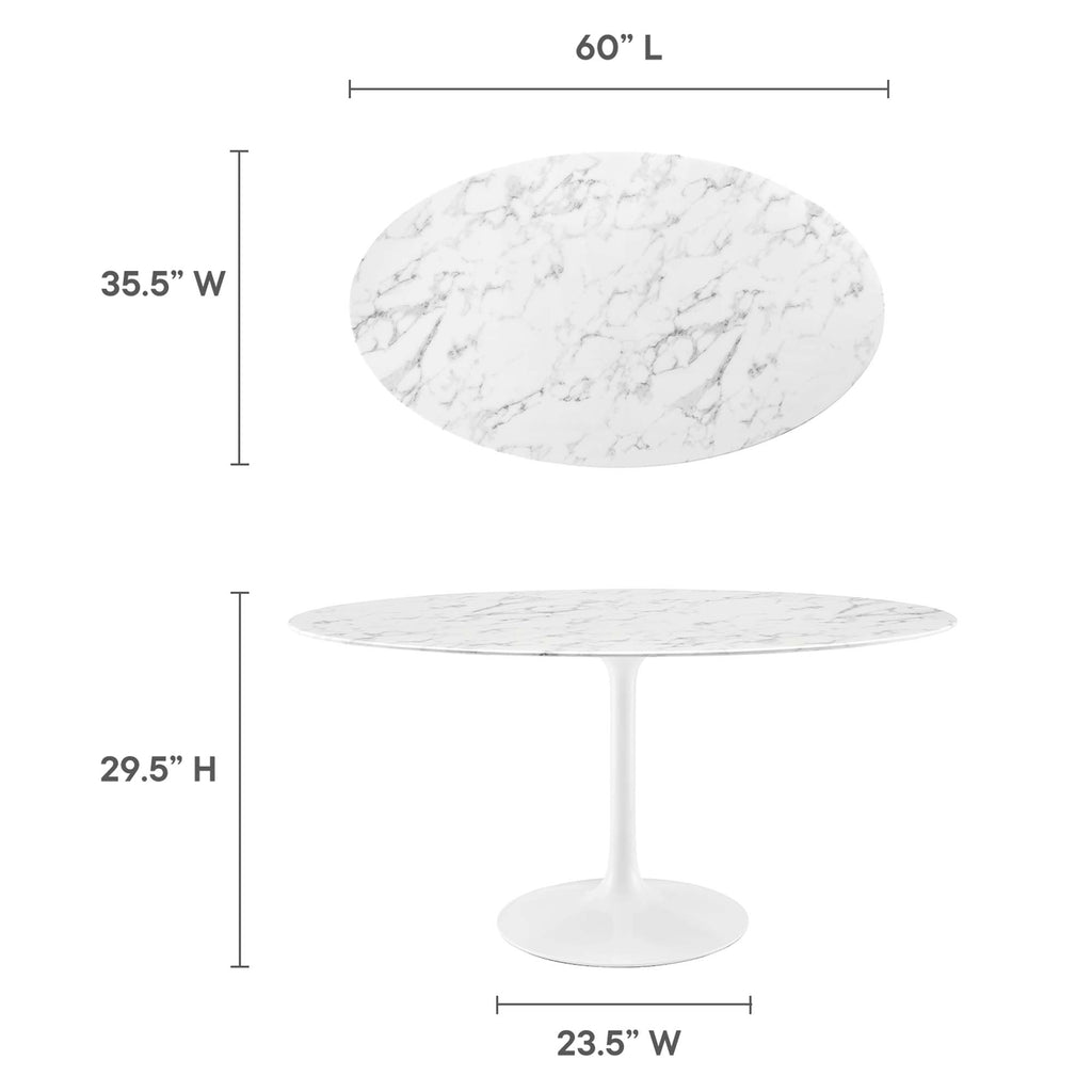 Lippa 60" Oval Faux Marble Dining Table - White