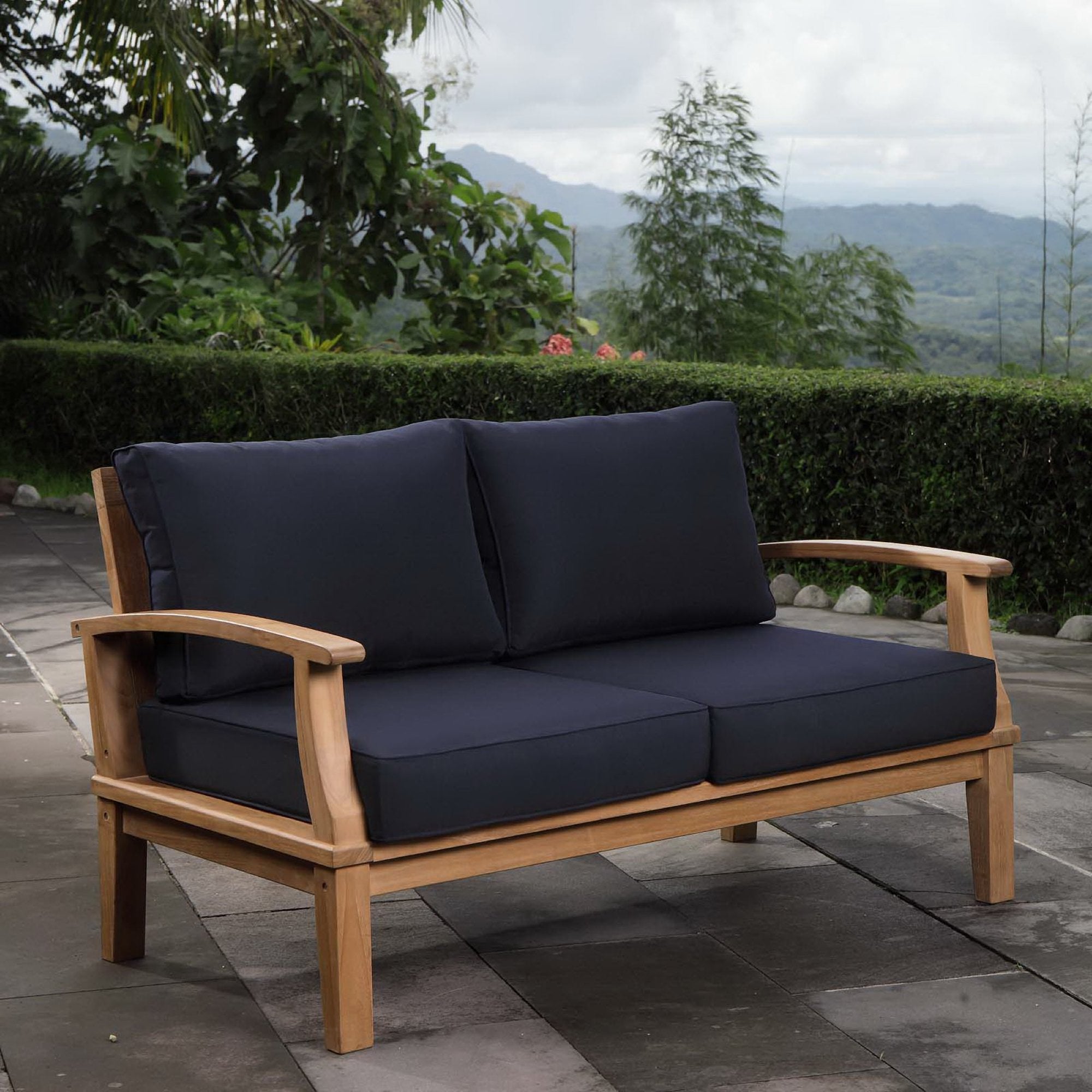 Marina Outdoor Patio Teak Loveseat - Natural Navy