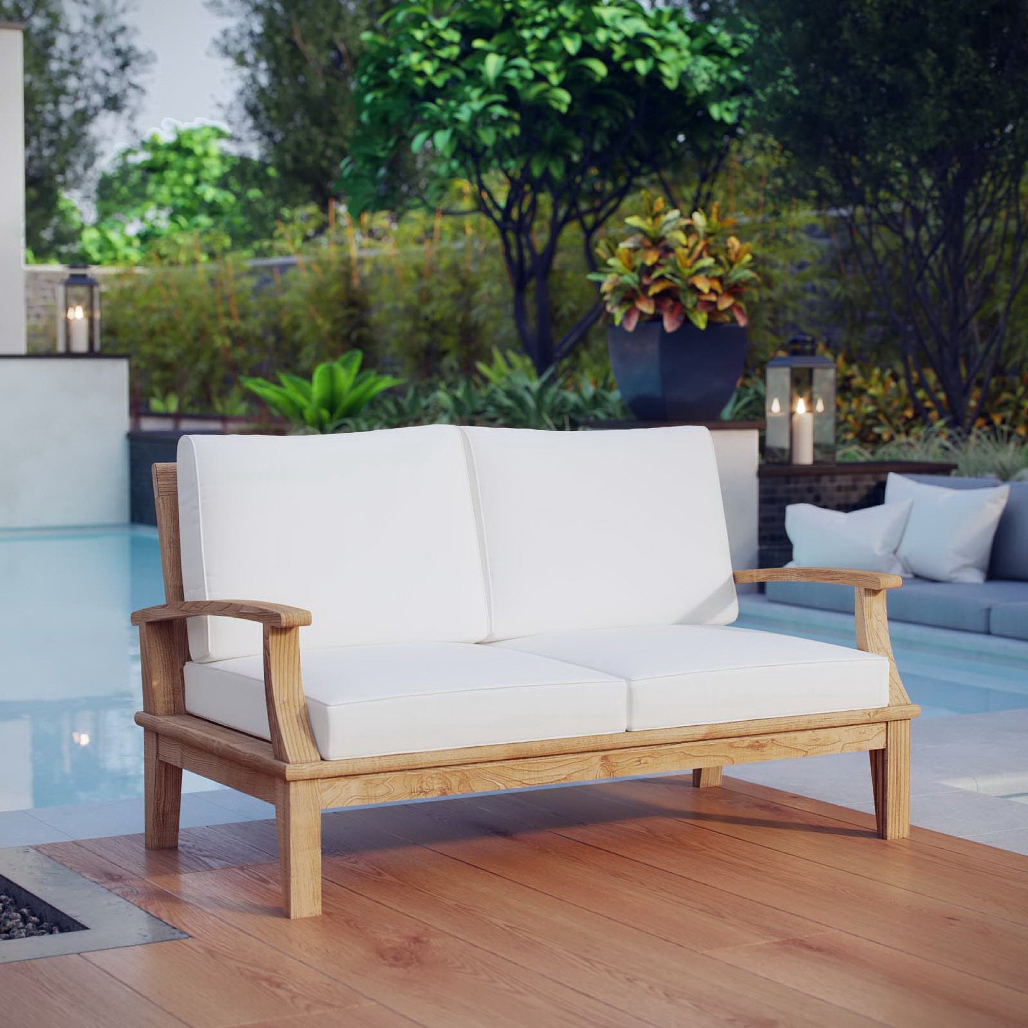 Marina Outdoor Patio Teak Loveseat - Natural White