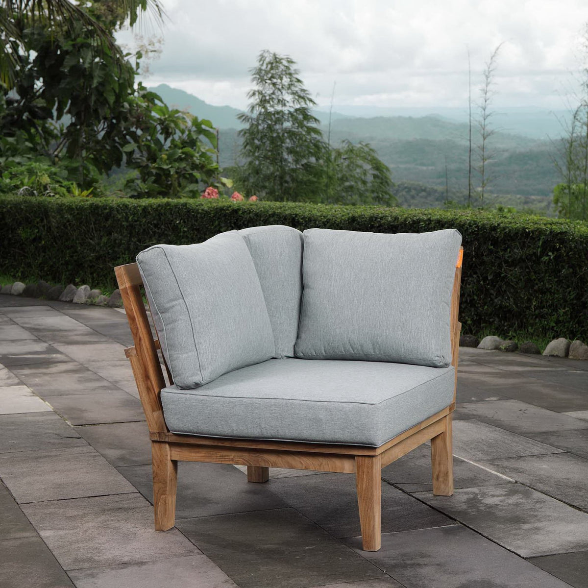 Marina Outdoor Patio Teak Corner Sofa - Natural Gray