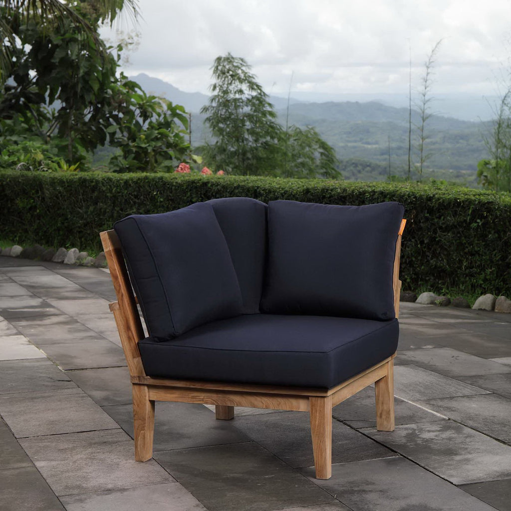Marina Outdoor Patio Teak Corner Sofa - Natural Navy