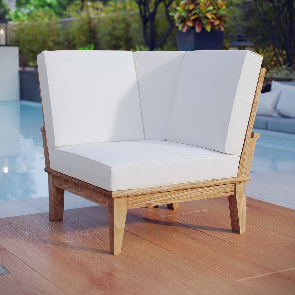 Marina Outdoor Patio Teak Corner Sofa - Natural White
