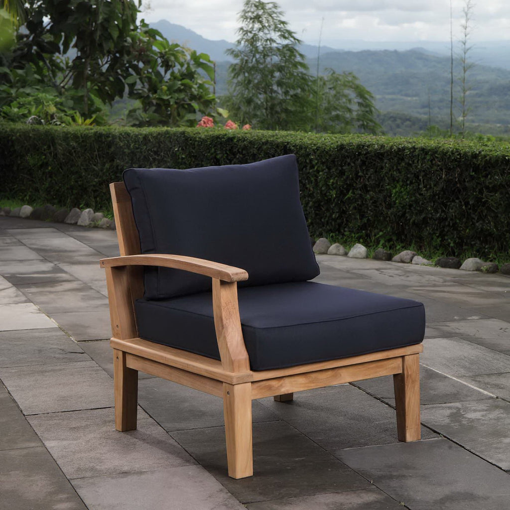 Marina Outdoor Patio Teak Left-Facing Sofa - Natural Navy