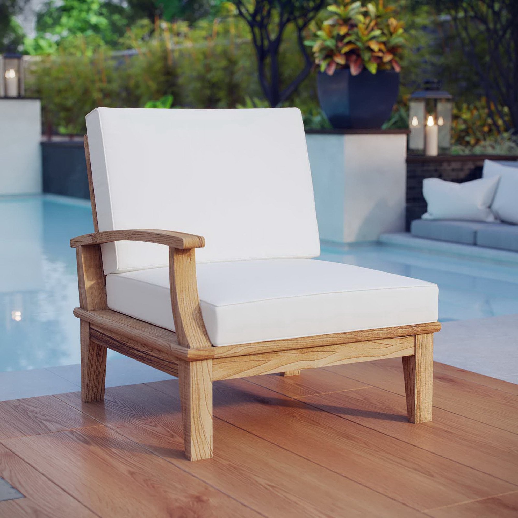 Marina Outdoor Patio Teak Left-Facing Sofa - Natural White