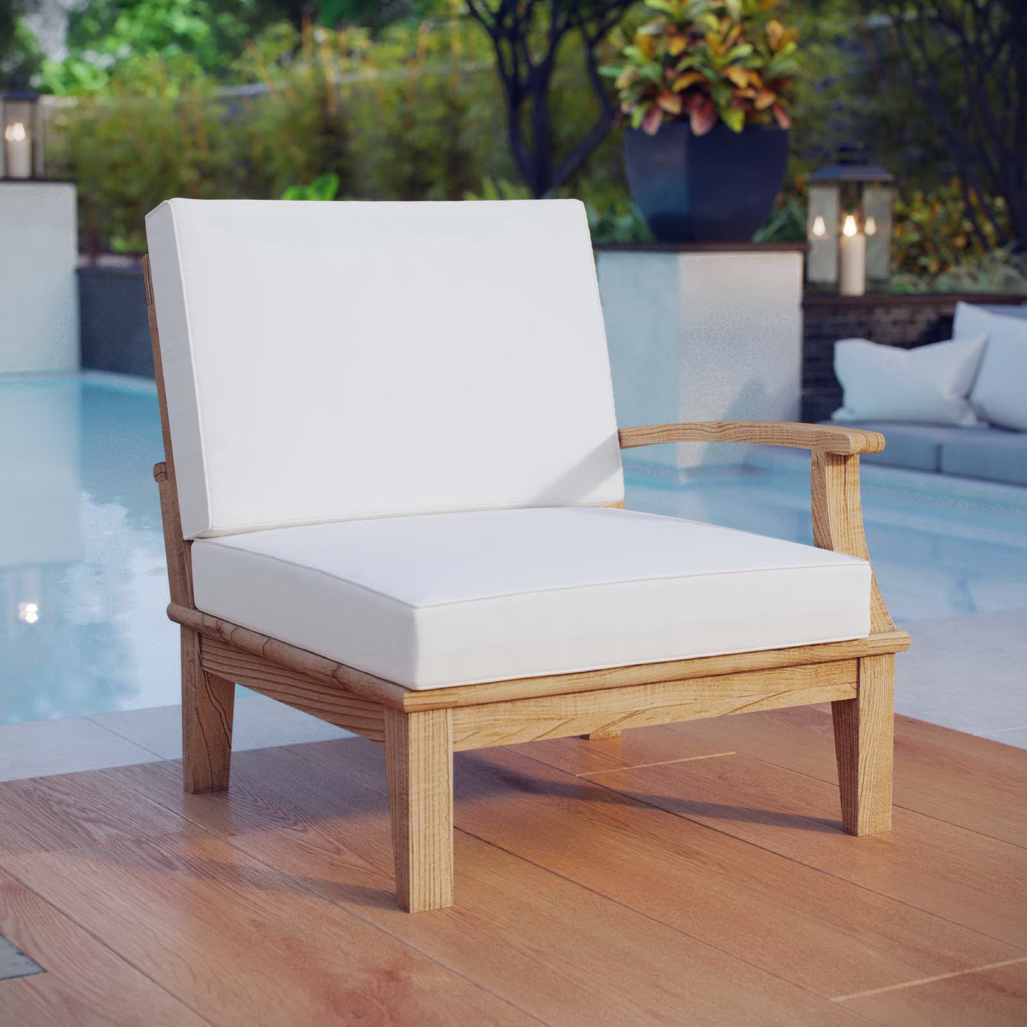Marina Outdoor Patio Teak Right-Facing Sofa - Natural White
