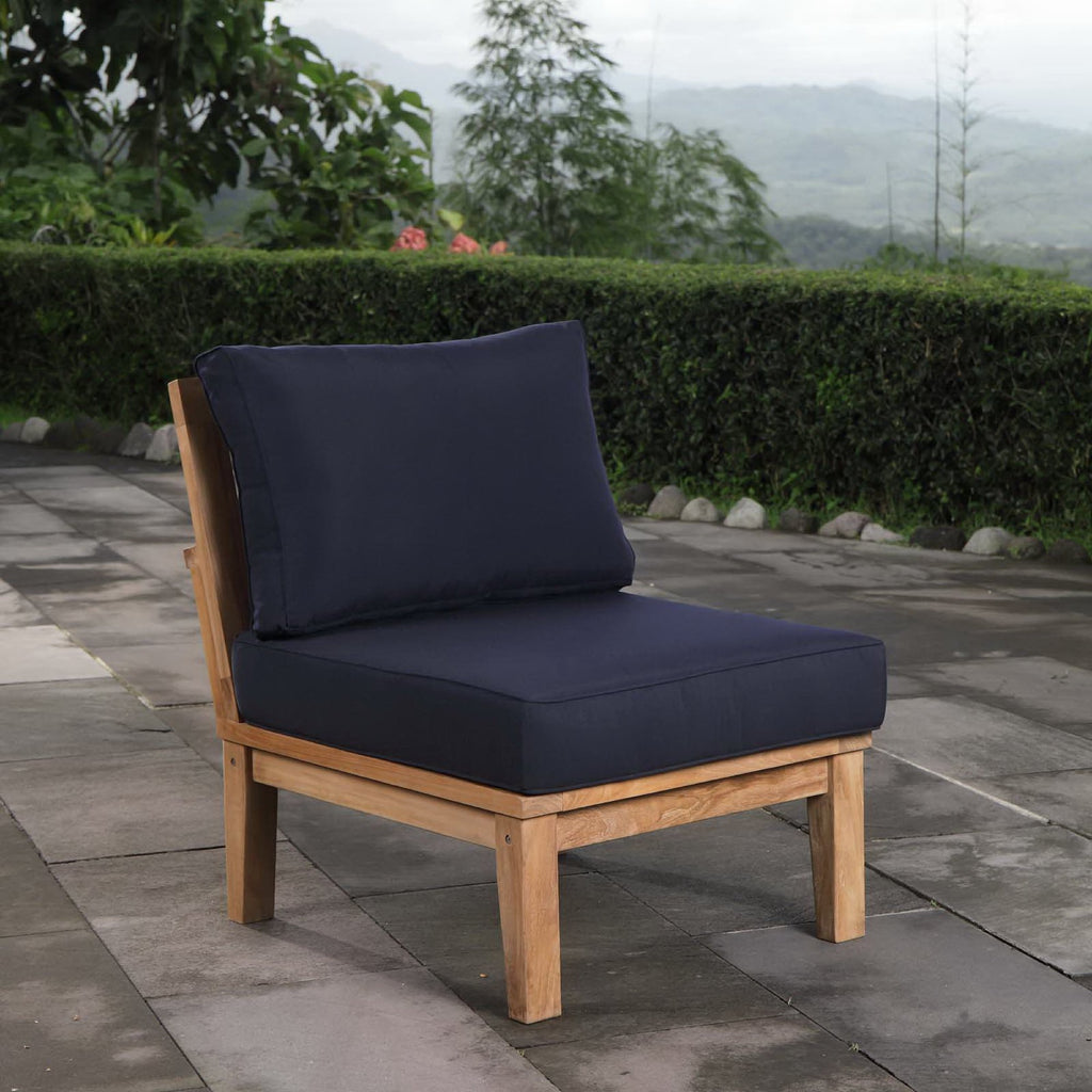 Marina Armless Outdoor Patio Teak Sofa - Natural Navy