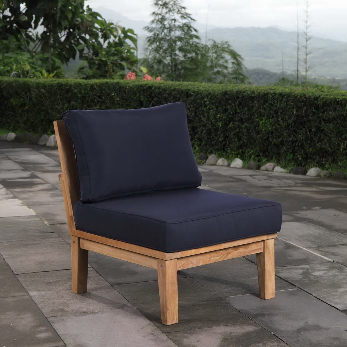 Marina Armless Outdoor Patio Teak Sofa - Natural Navy