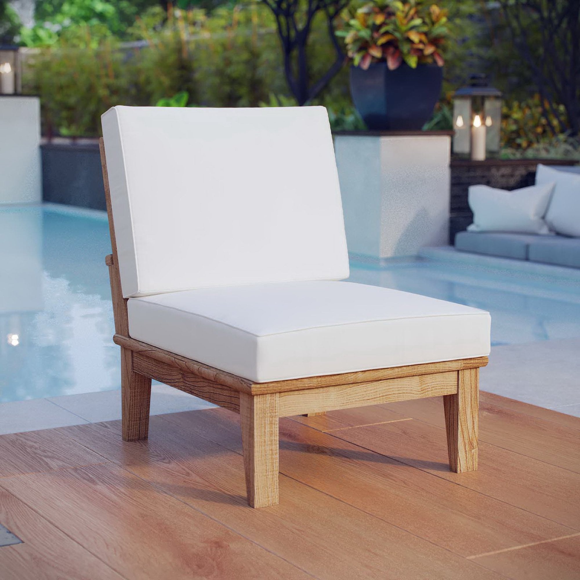 Marina Armless Outdoor Patio Teak Sofa - Natural White
