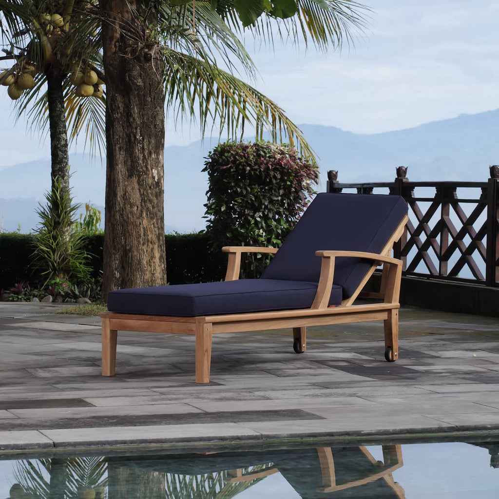 Marina Outdoor Patio Teak Single Chaise - Natural Navy