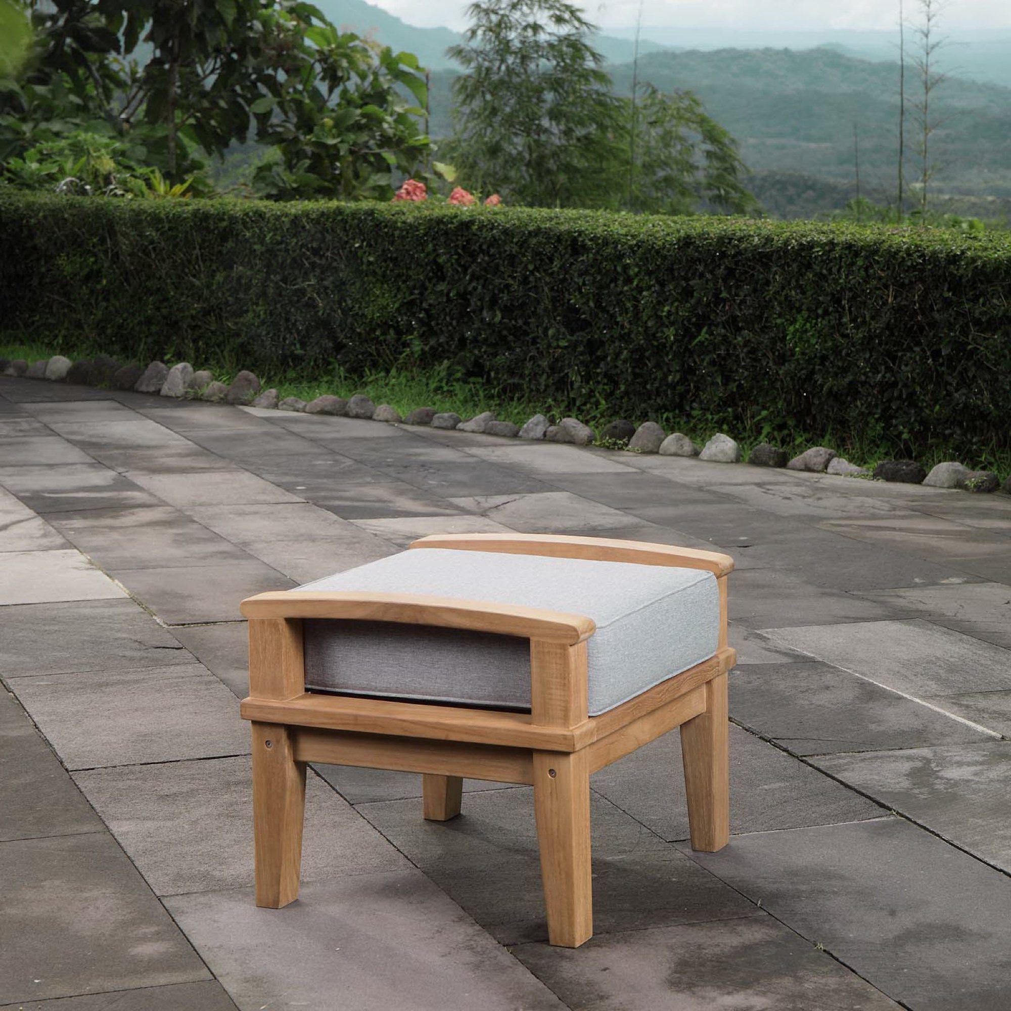 Marina Outdoor Patio Teak Ottoman - Natural Gray