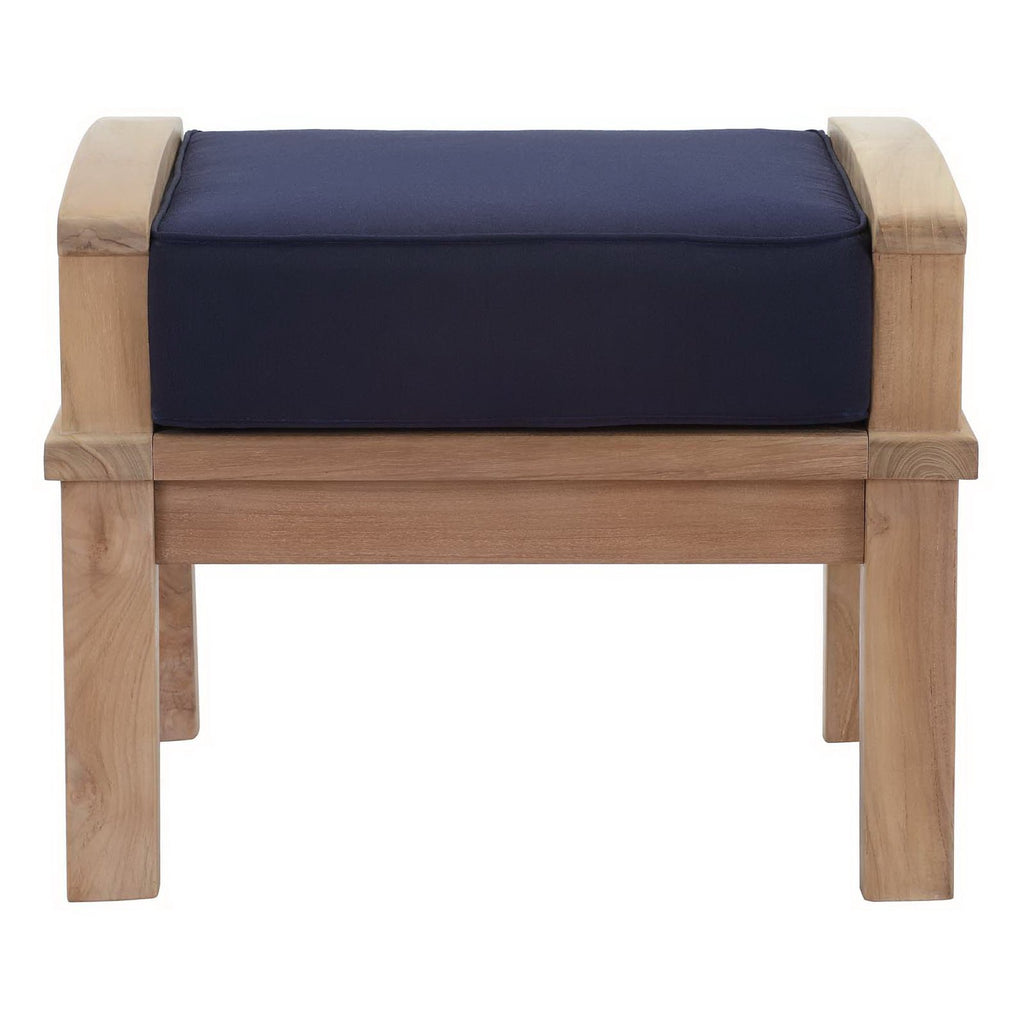 Marina Outdoor Patio Teak Ottoman - Natural Navy