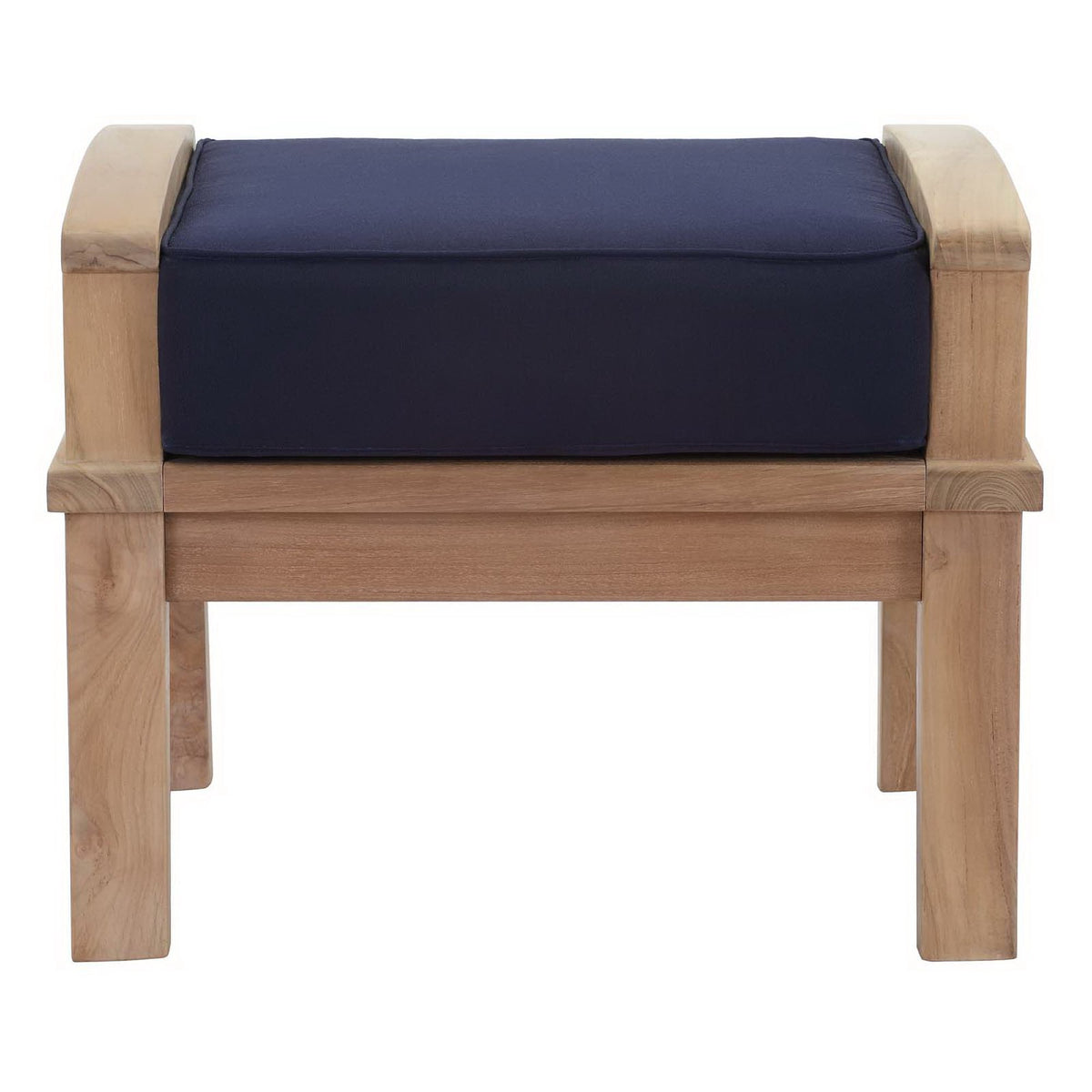 Marina Outdoor Patio Teak Ottoman - Natural Navy