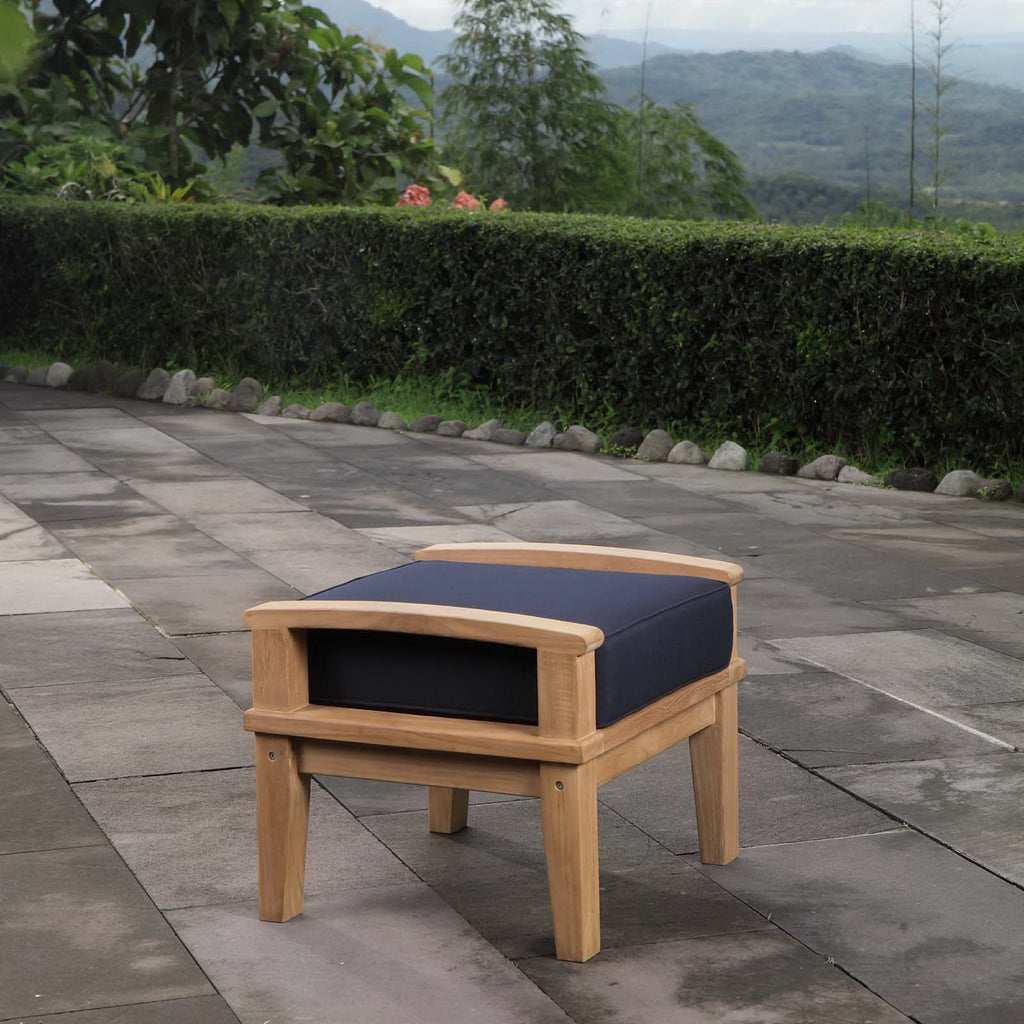 Marina Outdoor Patio Teak Ottoman - Natural Navy