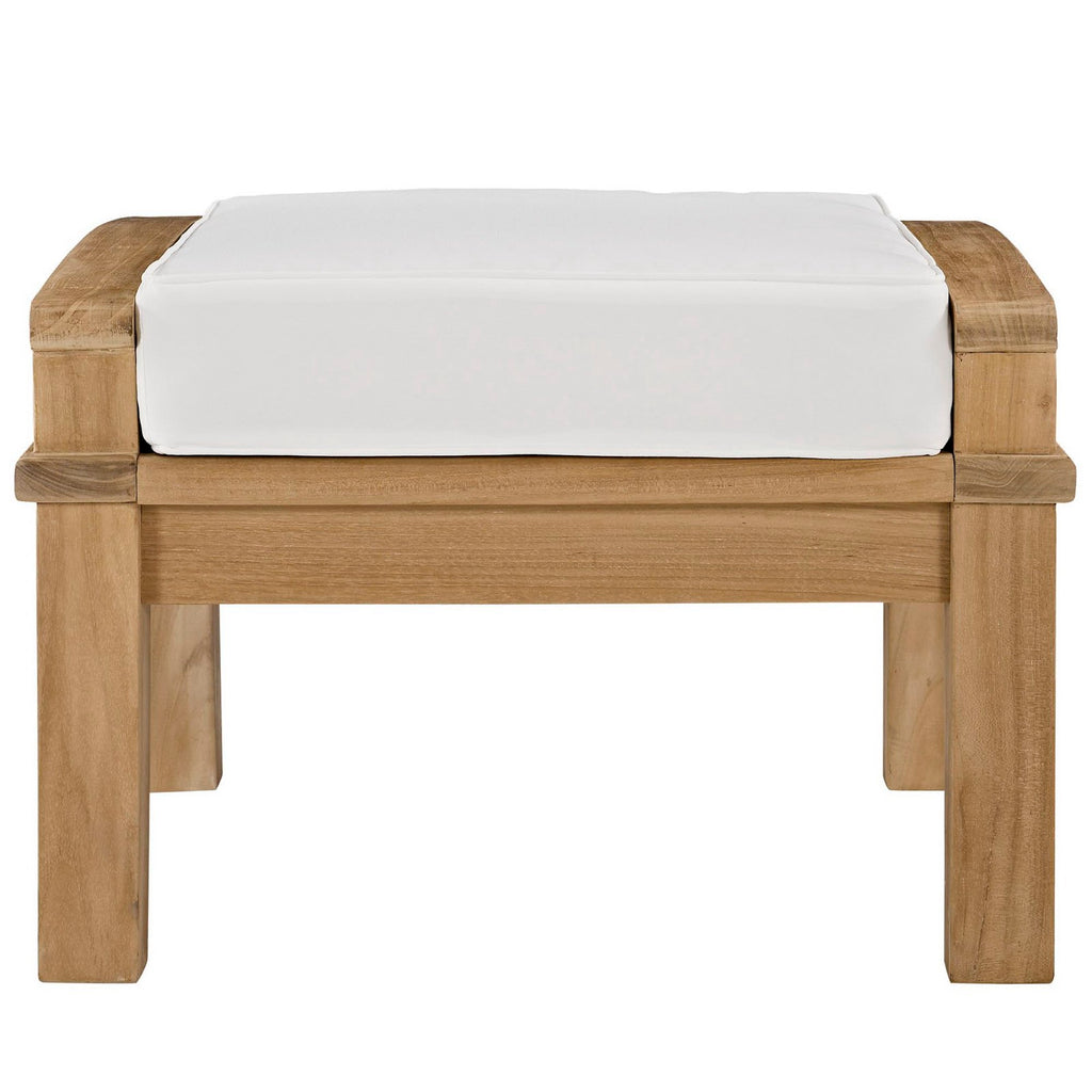Marina Outdoor Patio Teak Ottoman - Natural White