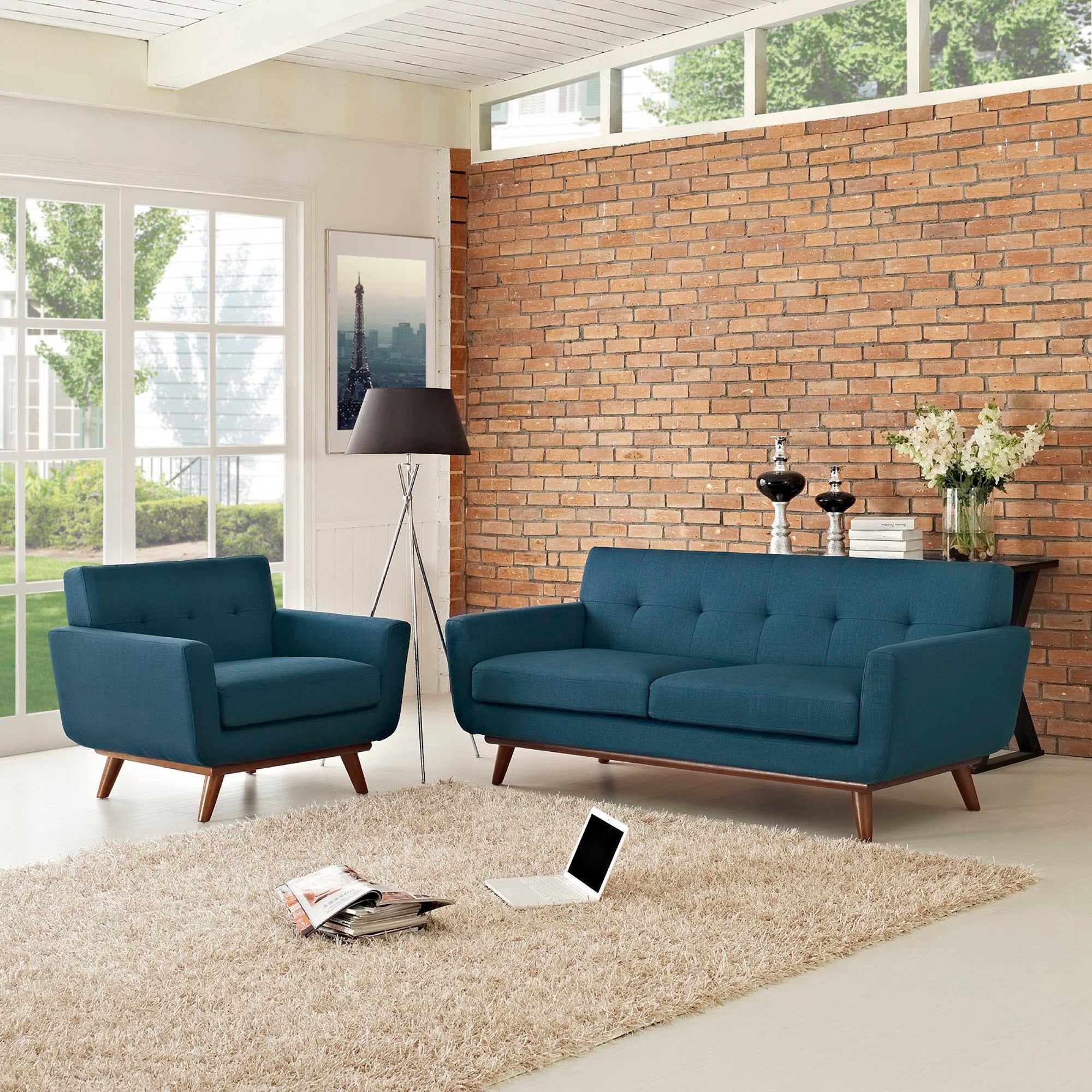 Engage Armchair and Loveseat Set of 2 - Azure