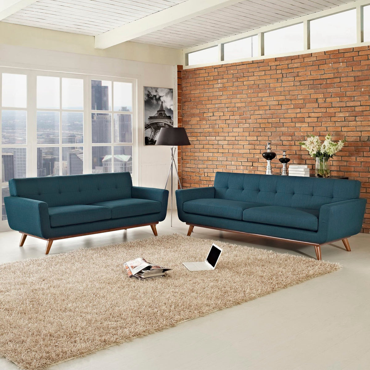 Engage Loveseat and Sofa Set of 2 - Azure