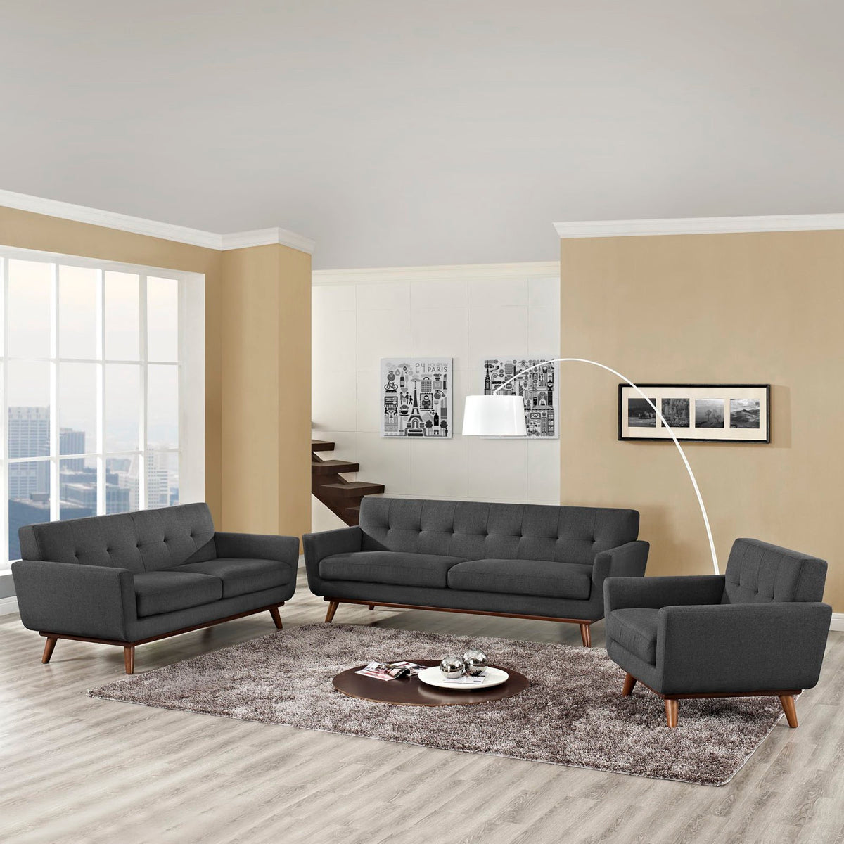Engage Sofa Loveseat and Armchair Set of 3 - Gray