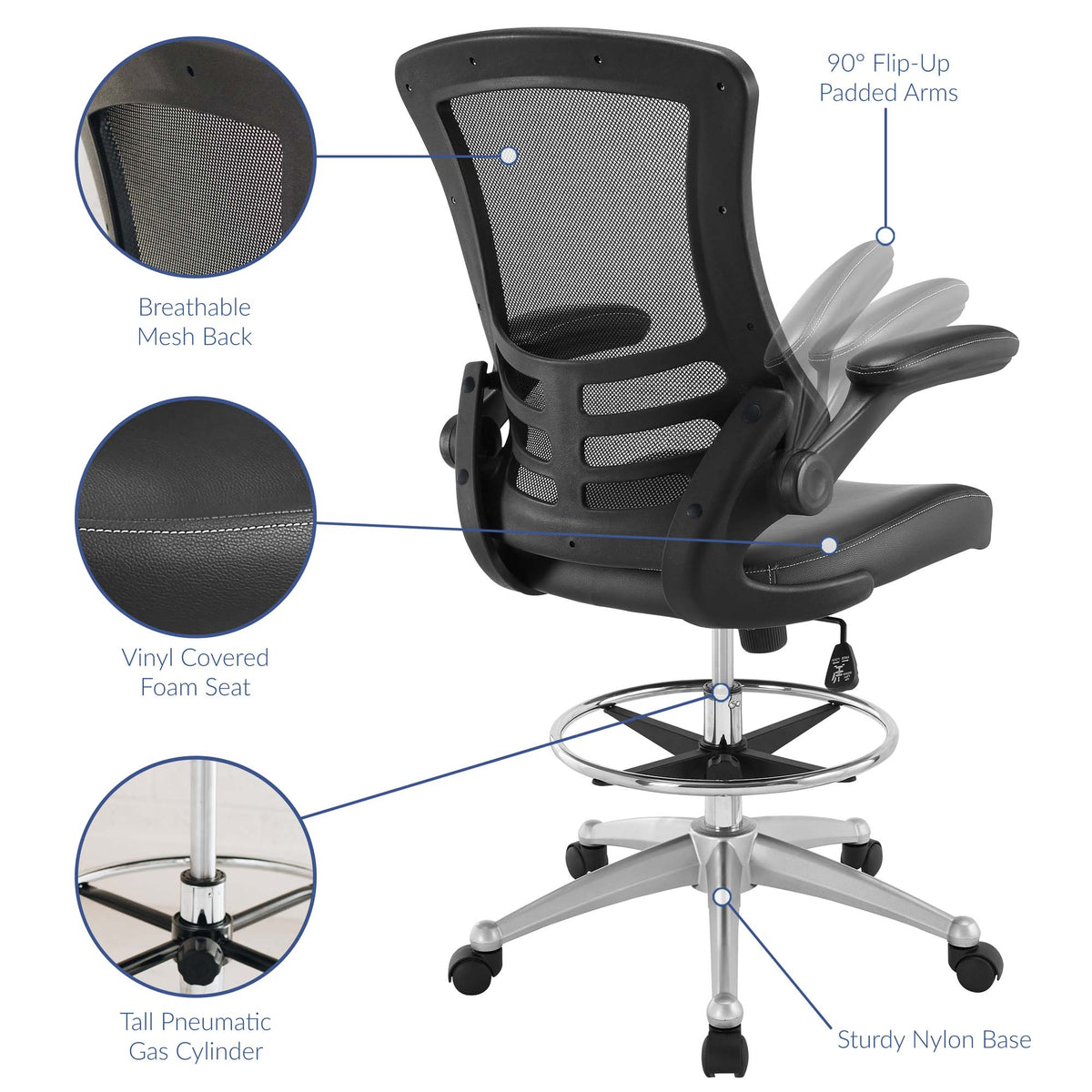 Attainment Vinyl Drafting Chair - Black